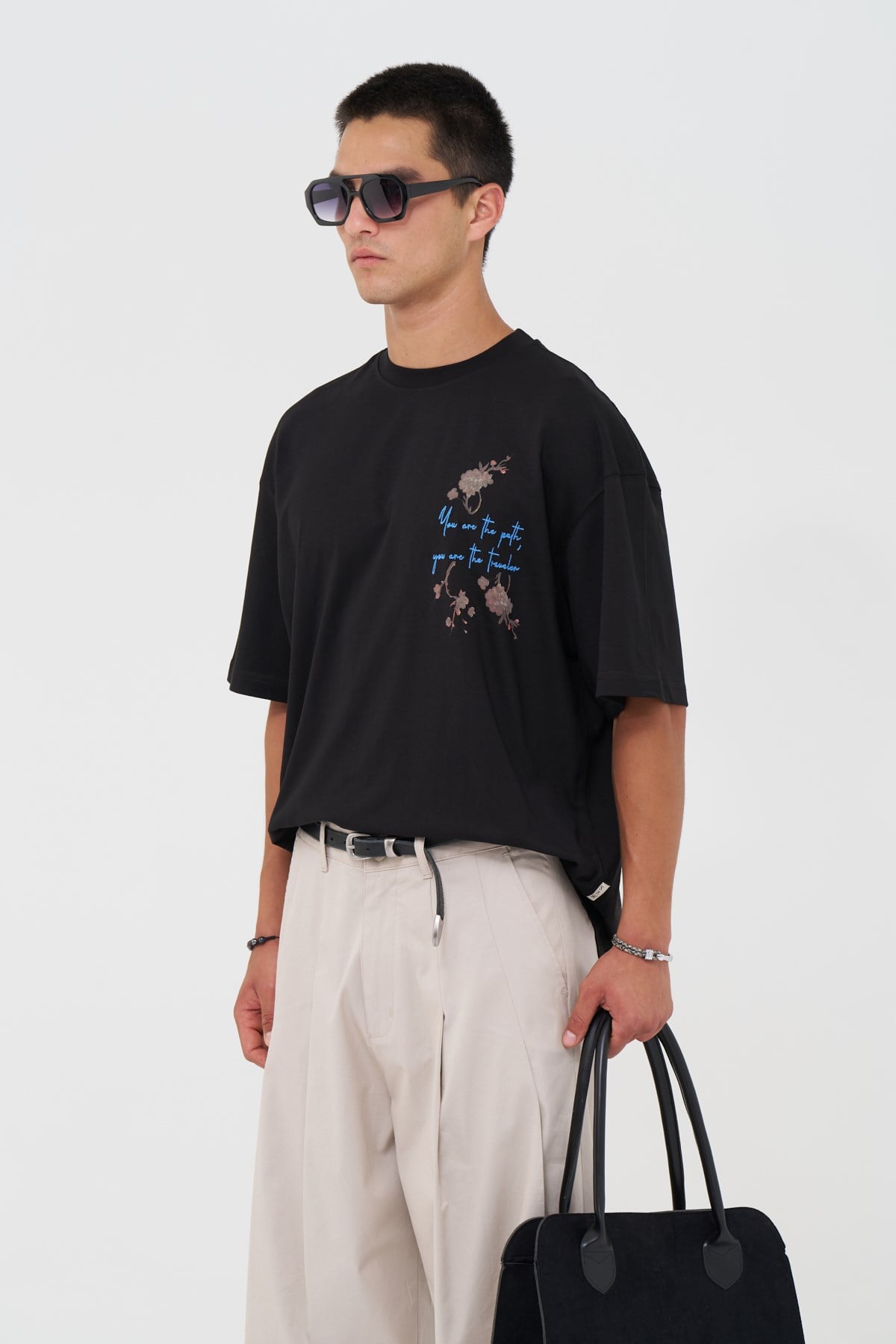 Phoenix Bloom Oversize Erkek Tişört Siyah