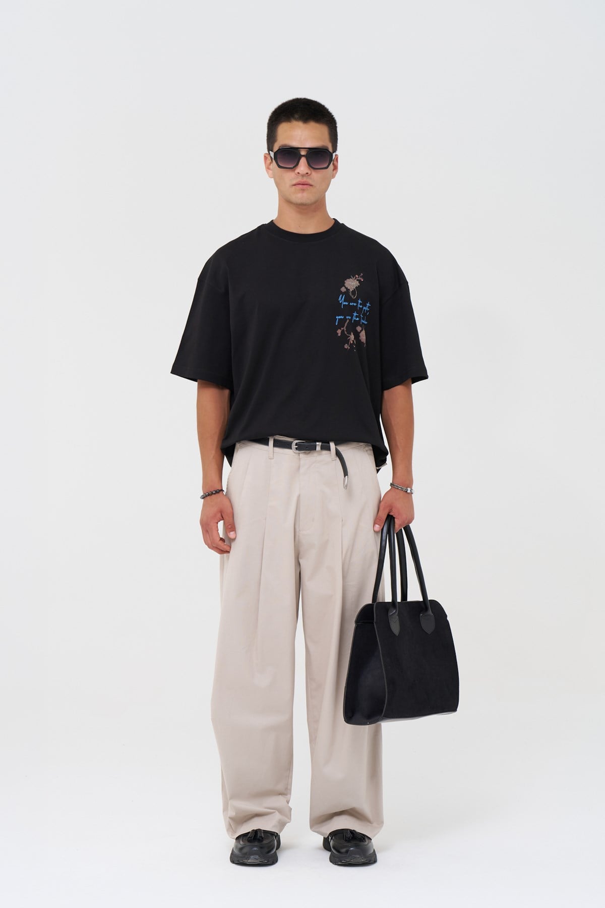 Phoenix Bloom Oversize Erkek Tişört Siyah