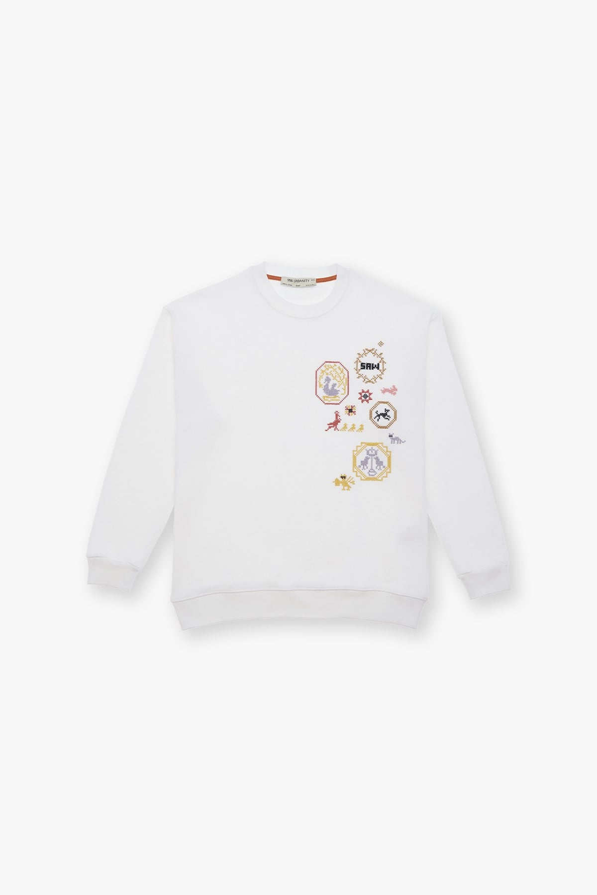 Pixel Heritage Bisiklet Yaka Sweatshirt Erkek Ekru