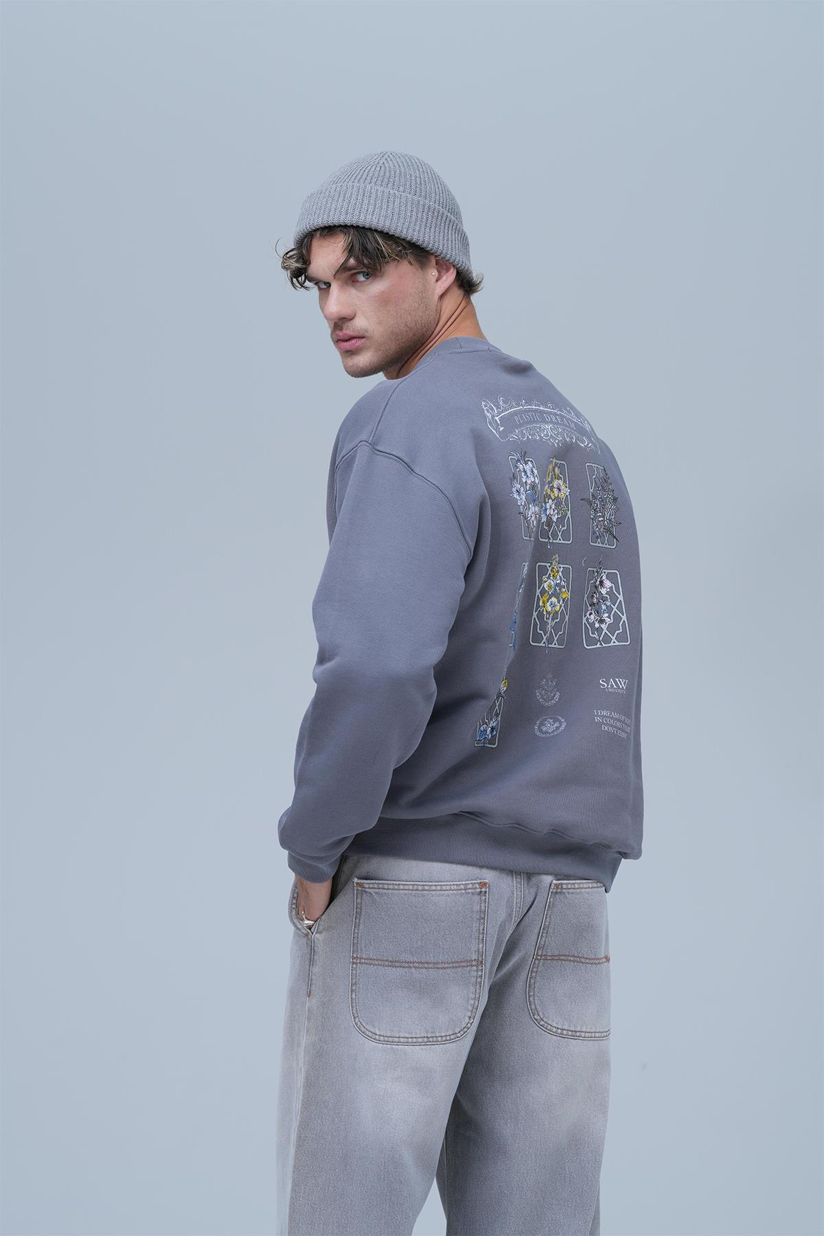 Plastic Dream Oversize Sweatshirt Erkek Füme