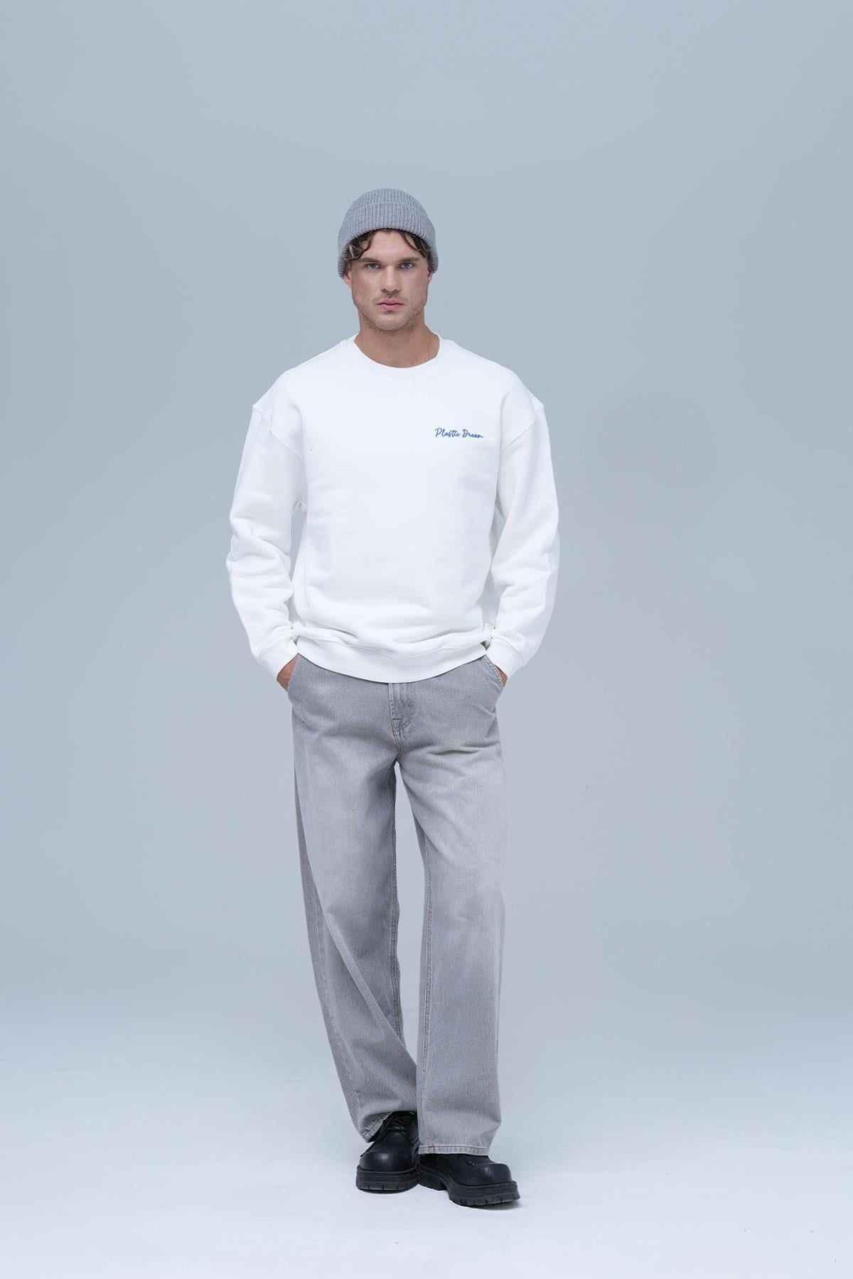 Plastic Dream Oversize Sweatshirt Erkek Ekru