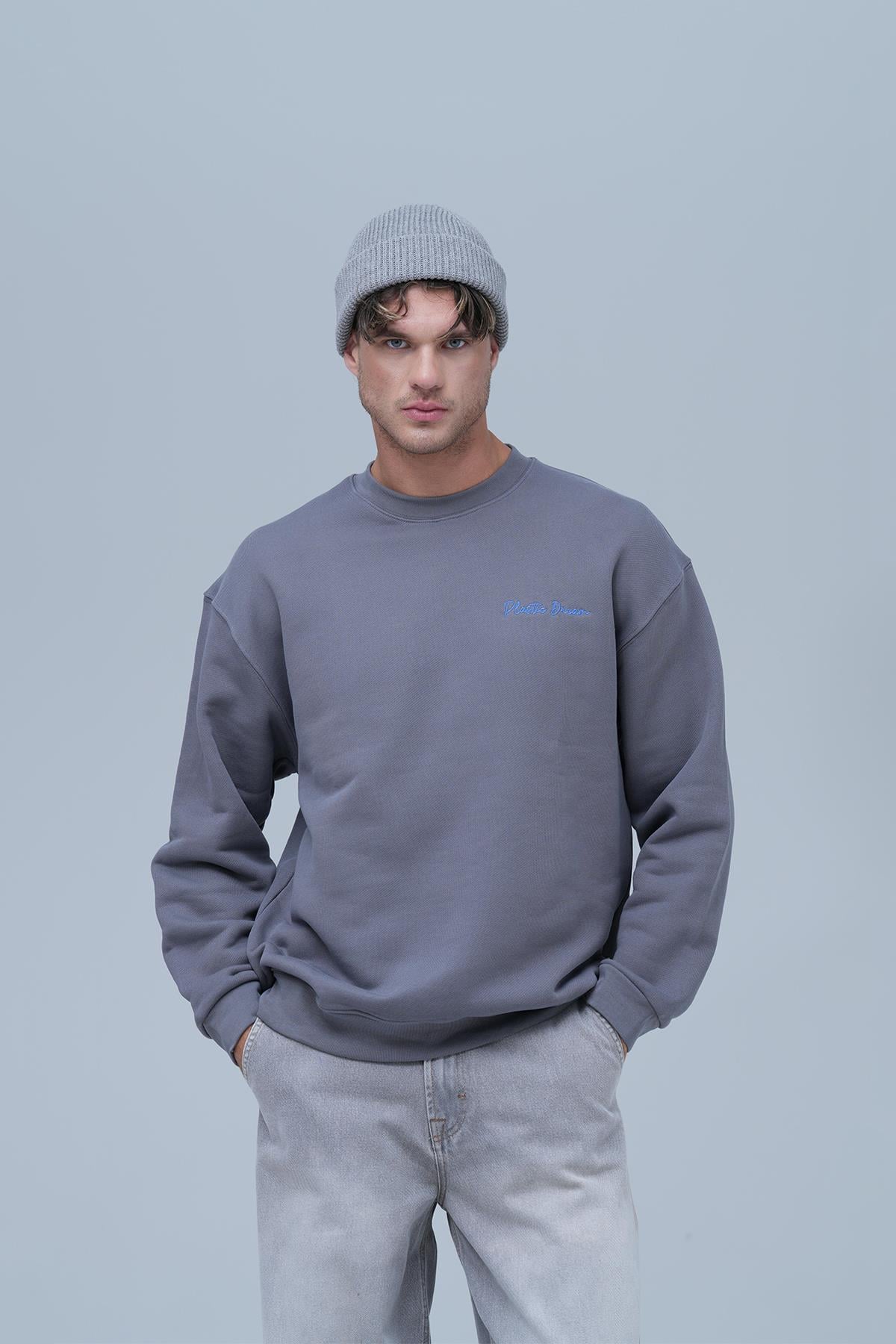 Plastic Dream Oversize Sweatshirt Erkek Füme