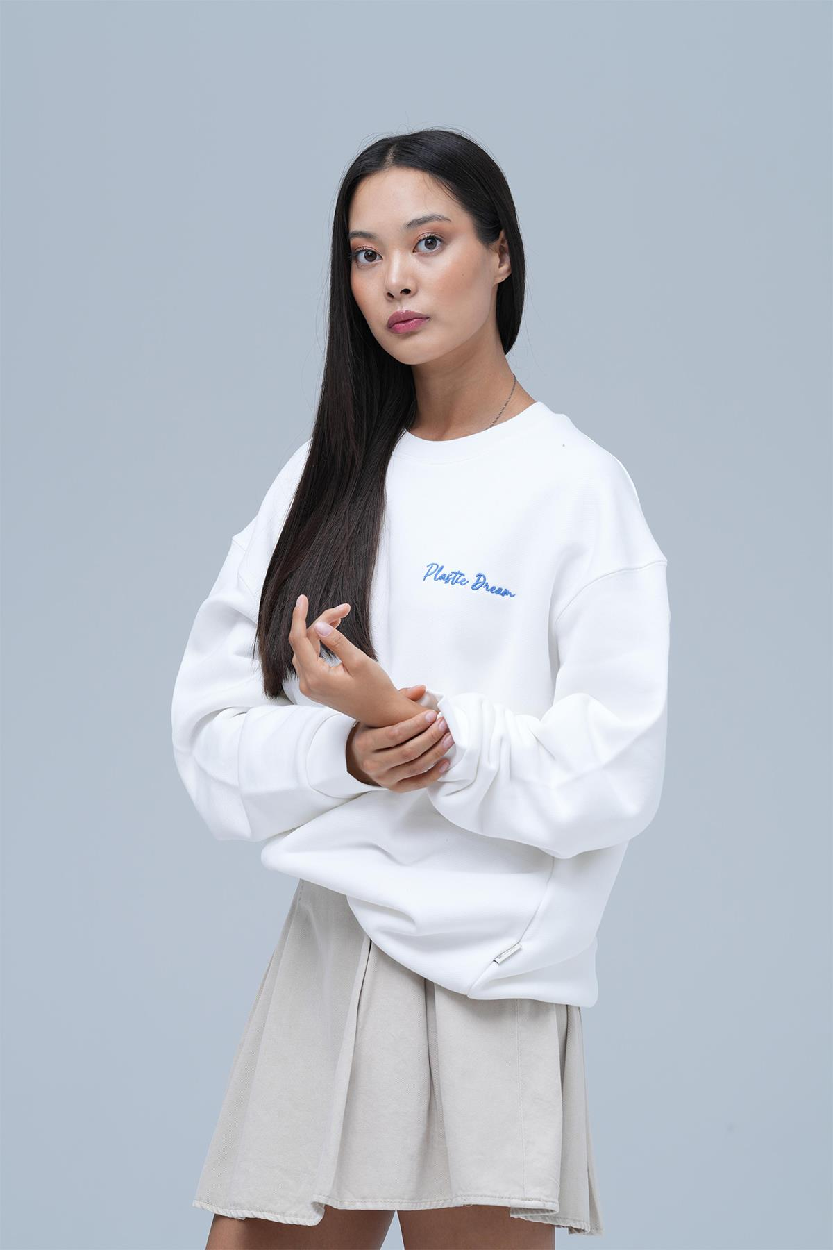 Plastic Dream Oversize Sweatshirt Kadın Ekru