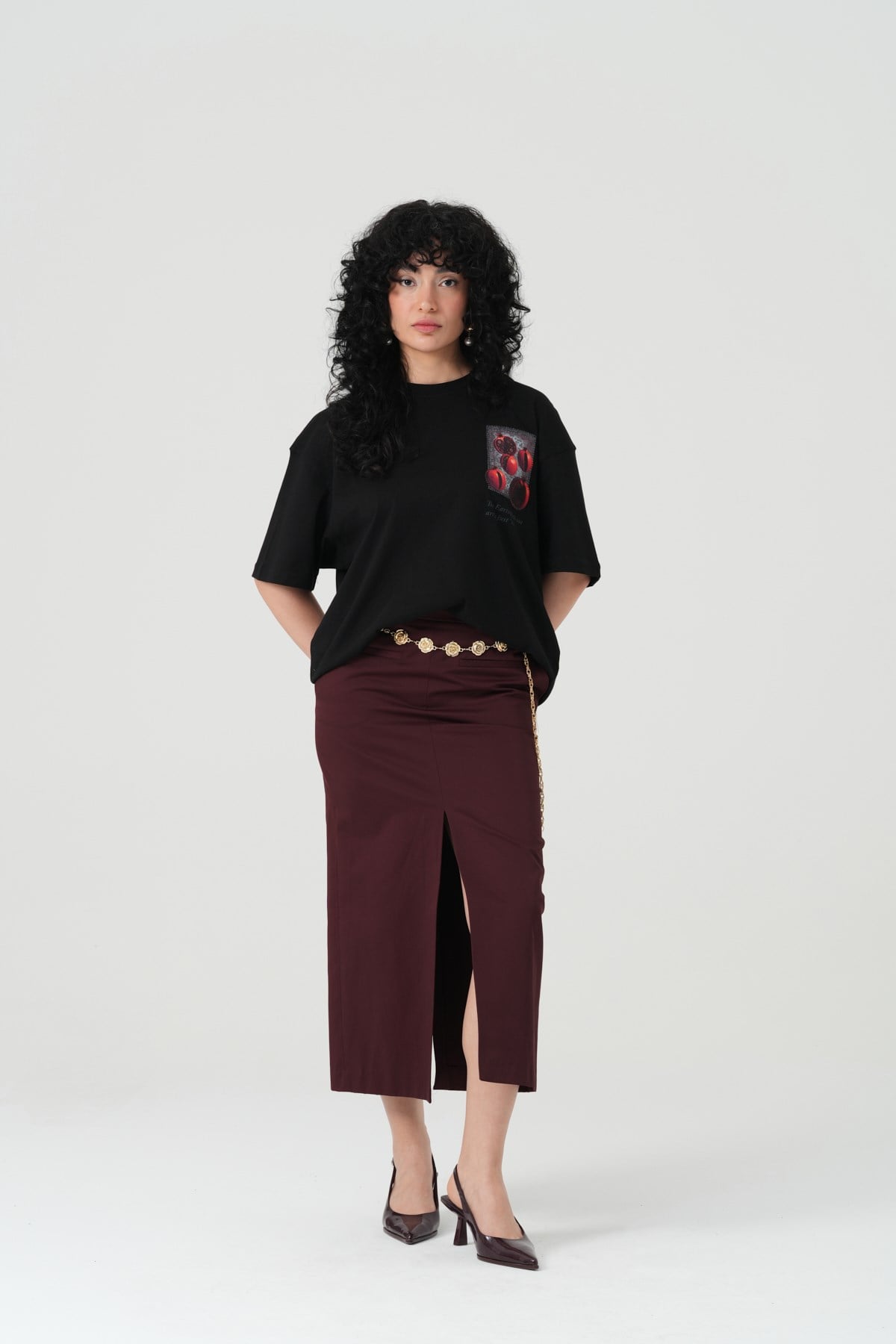 Pomegranate Art Oversize Kadın Tişört Siyah