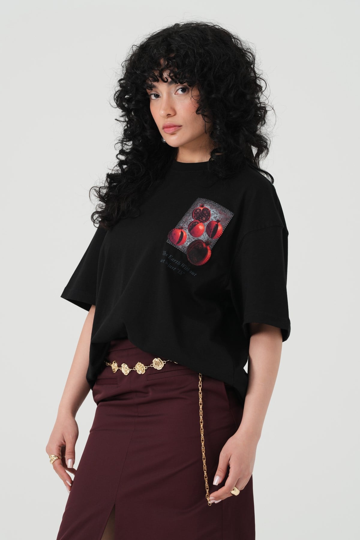 Pomegranate Art Oversize Kadın Tişört Siyah