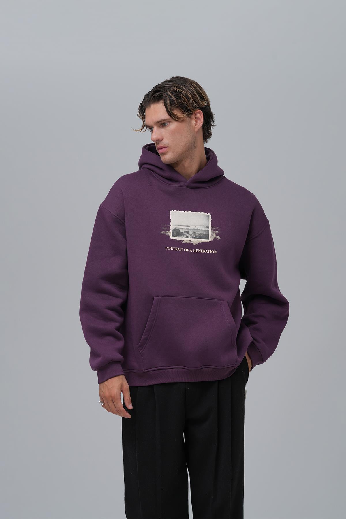 Portrait of a Generation Oversize Sweatshirt Erkek Mor