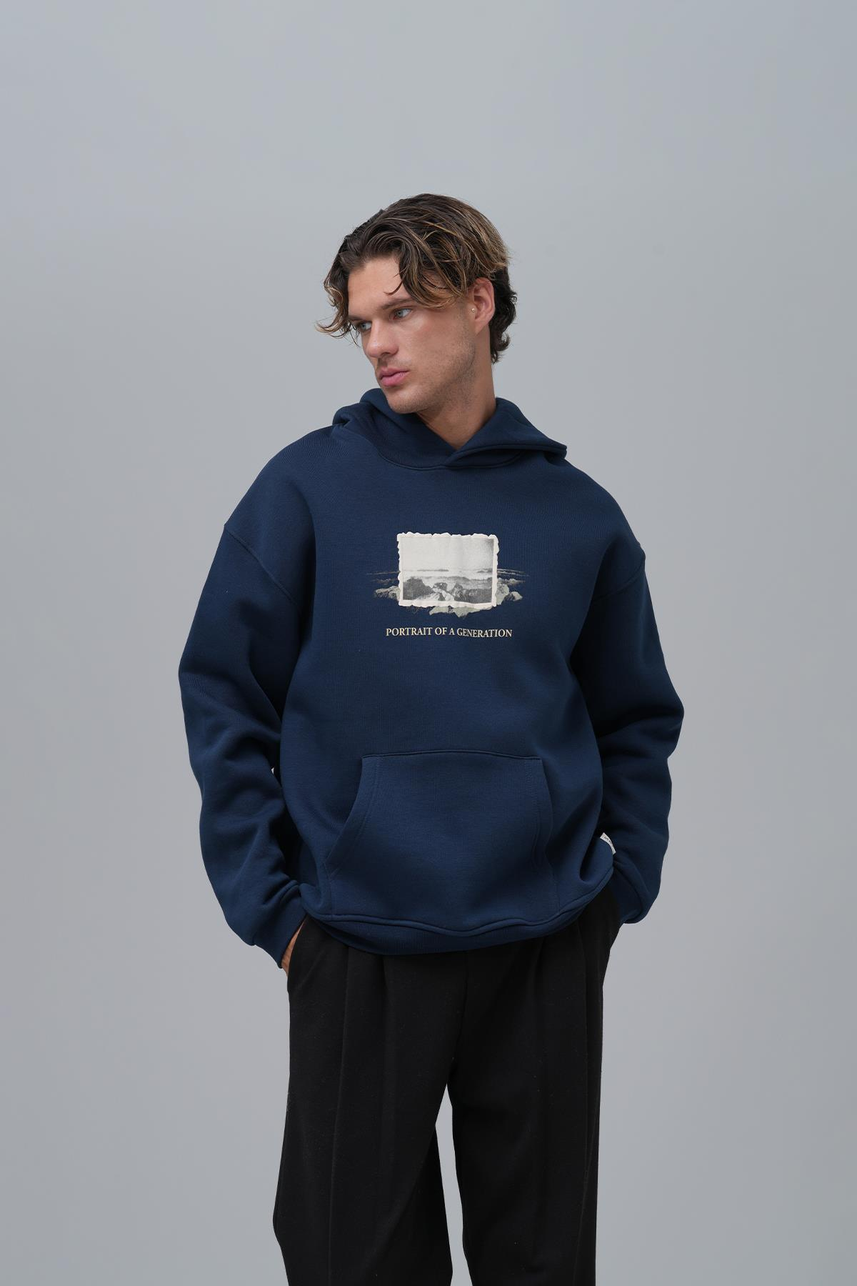 Portrait of a Generation Oversize Sweatshirt Erkek İndigo