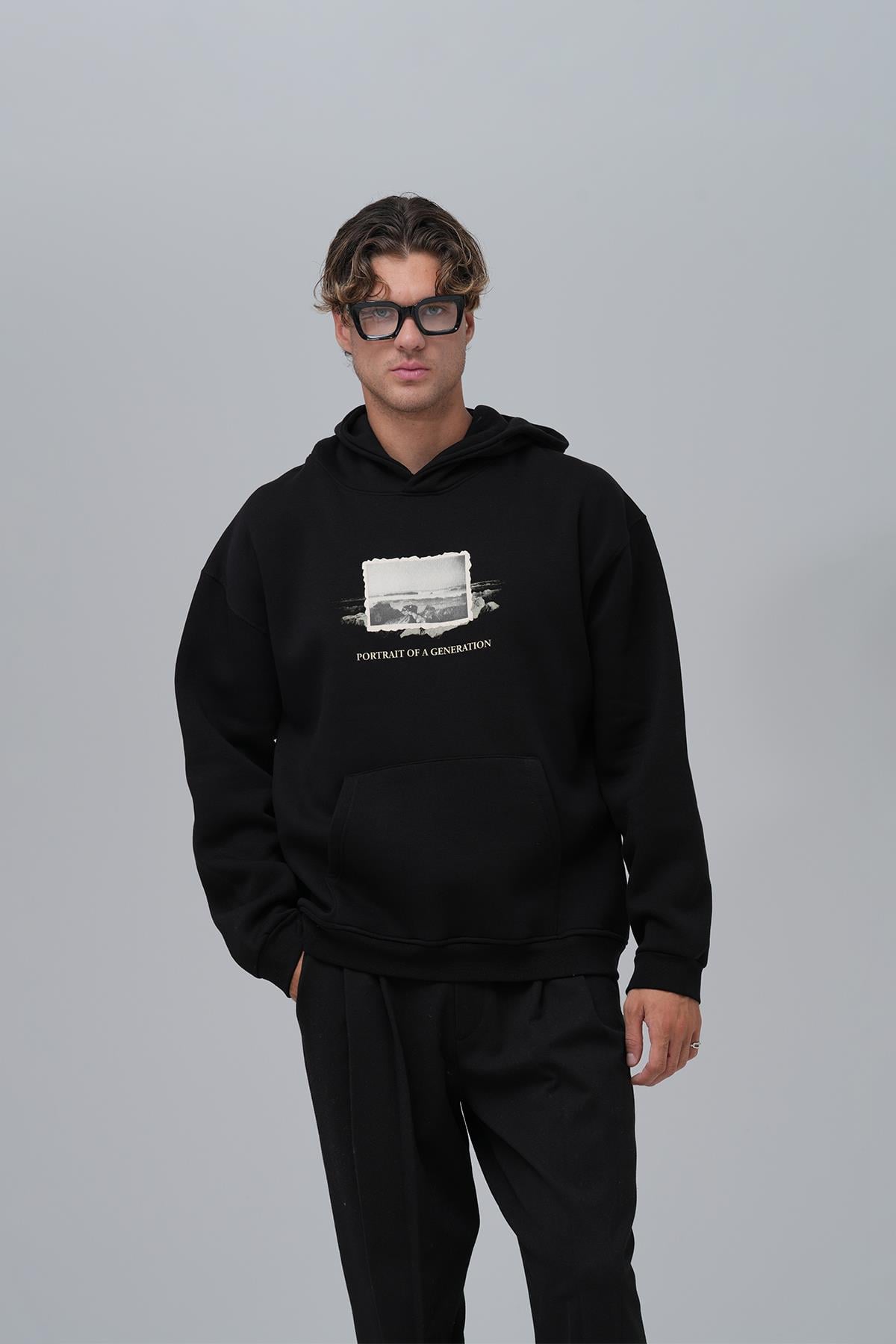 Portrait of a Generation Oversize Sweatshirt Erkek Siyah