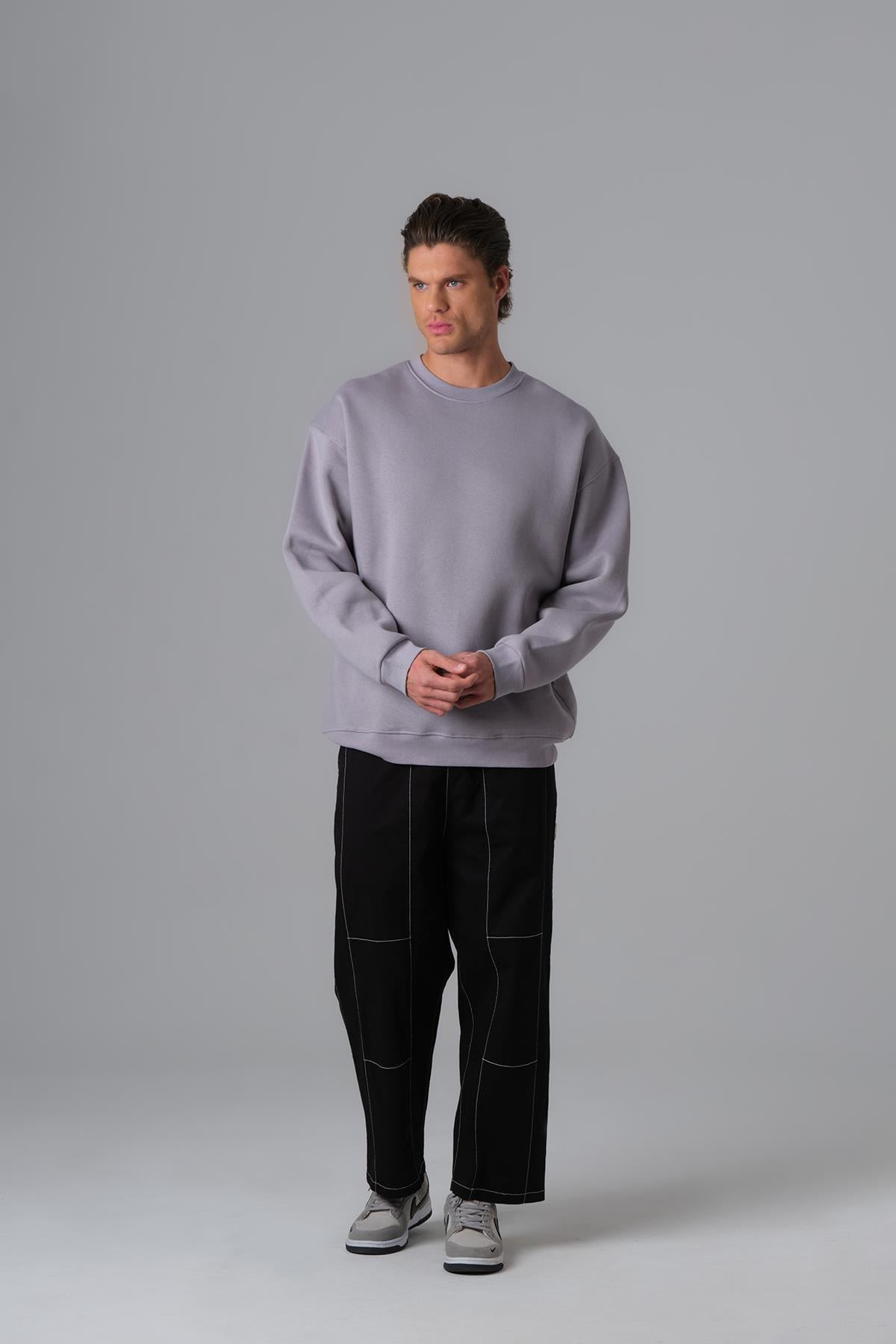 Pure Basic Oversize Sweatshirt Erkek Gri