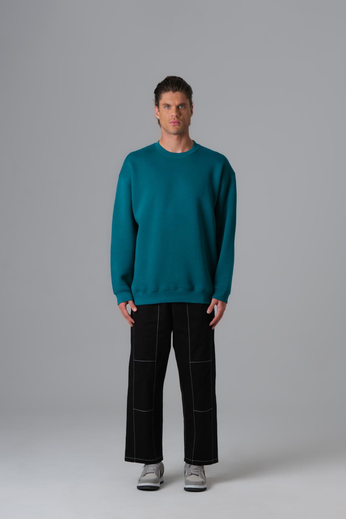Pure Basic Oversize Sweatshirt Erkek Neft Yeşili