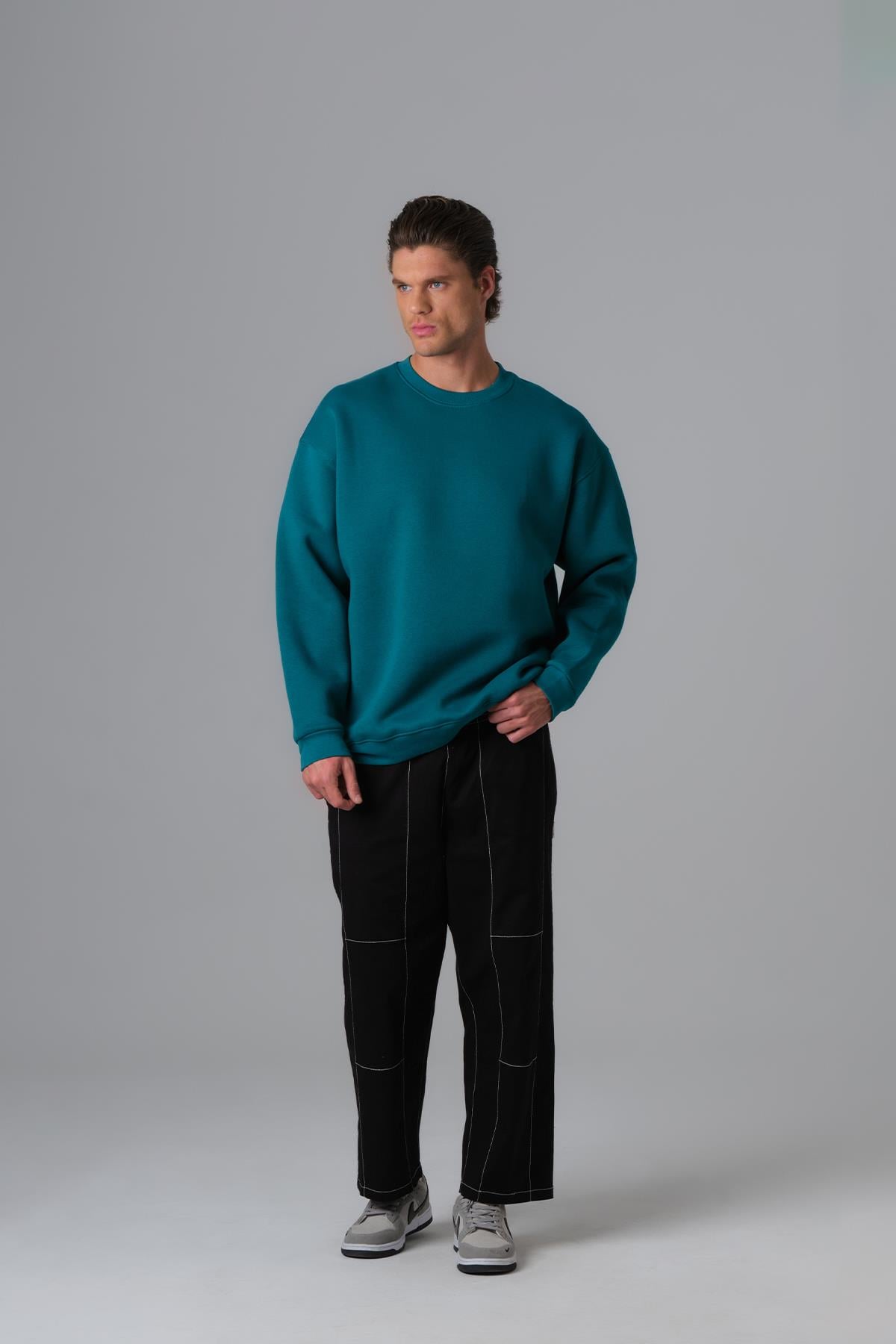 Pure Basic Oversize Sweatshirt Erkek Neft Yeşili