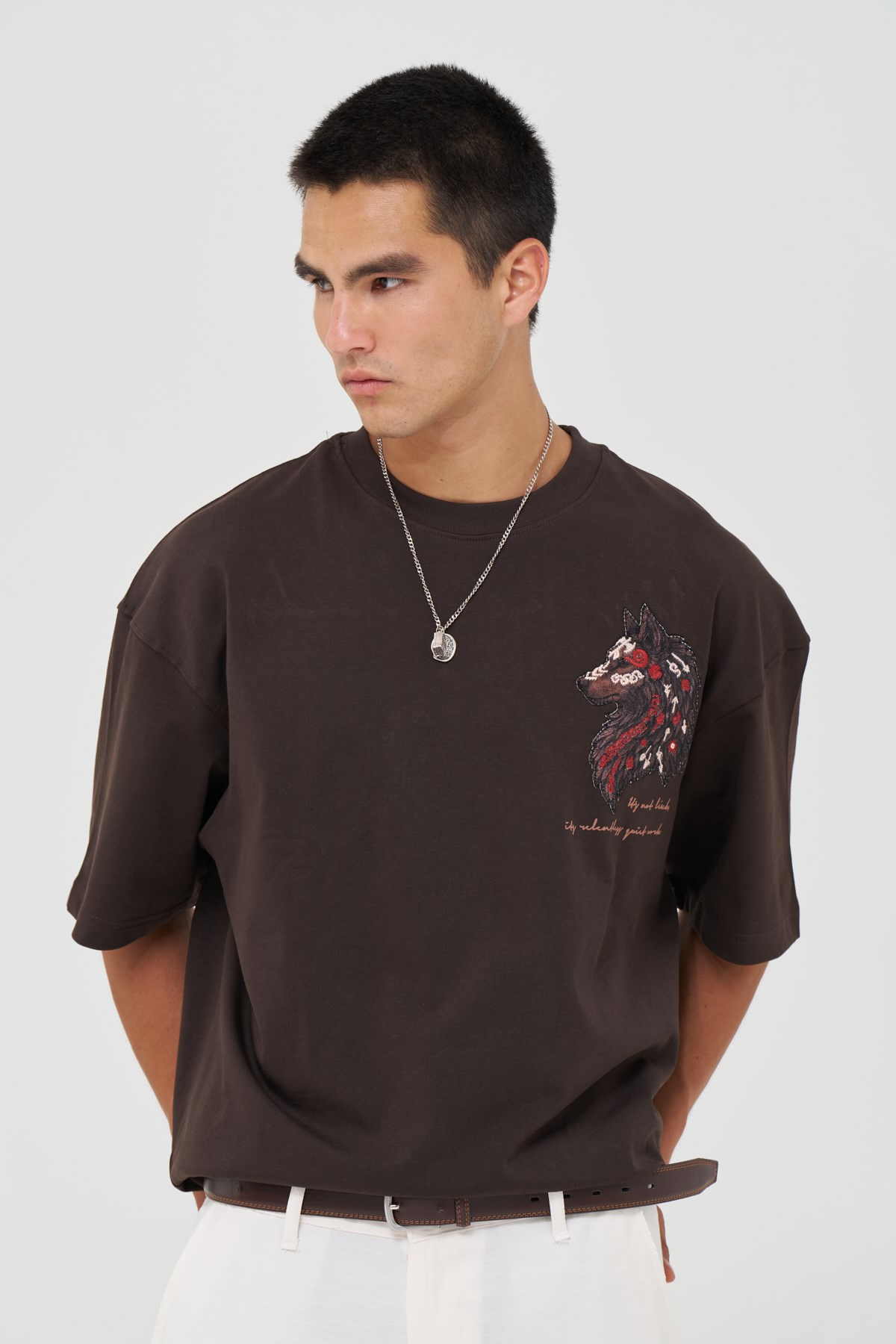 Quiet Resolve Oversize Fit Erkek Tişört Kahverengi