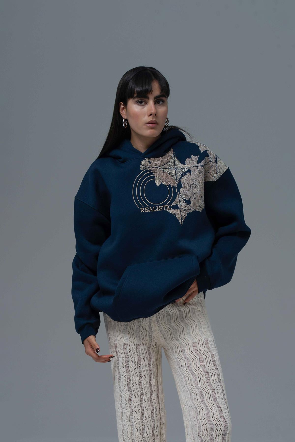 Realistic Oversize Sweatshirt Kadın İndigo