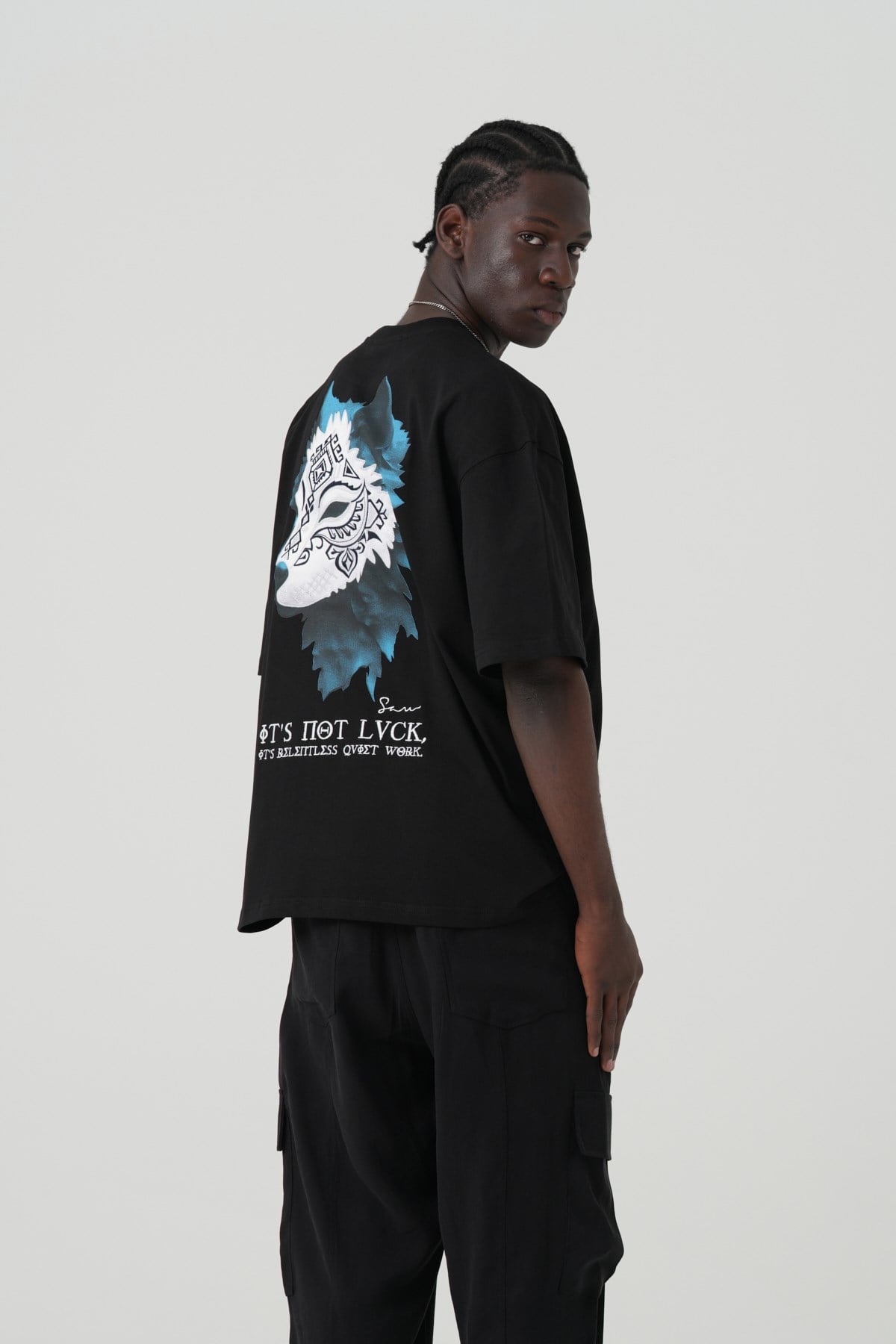 Relentless Wolf Oversize Erkek Tişört Siyah
