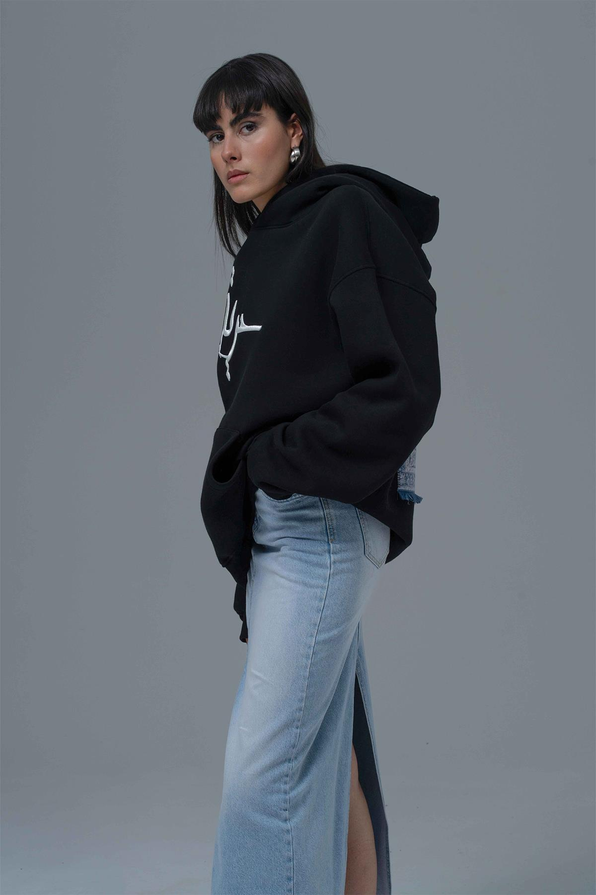 Roots & Freedom Oversize Sweatshirt Kadın Siyah