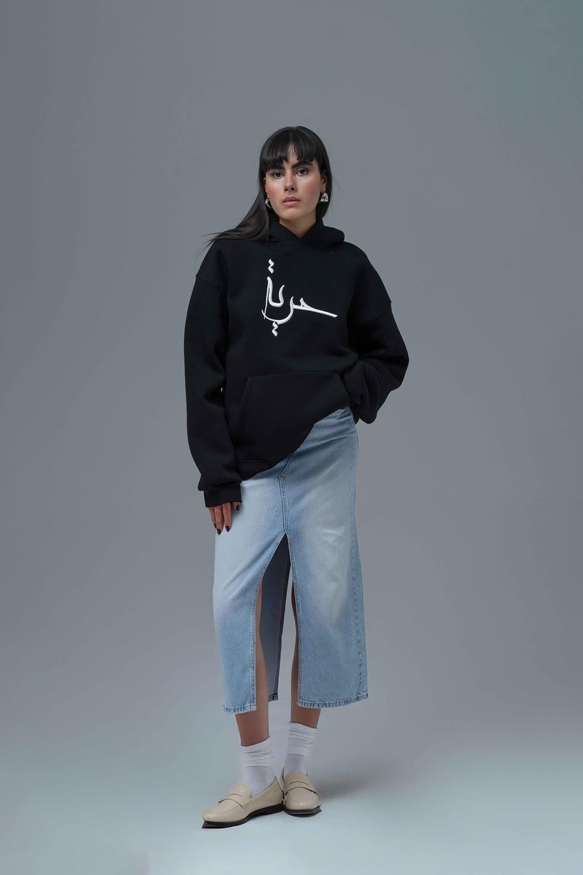 Roots & Freedom Oversize Sweatshirt Kadın Siyah
