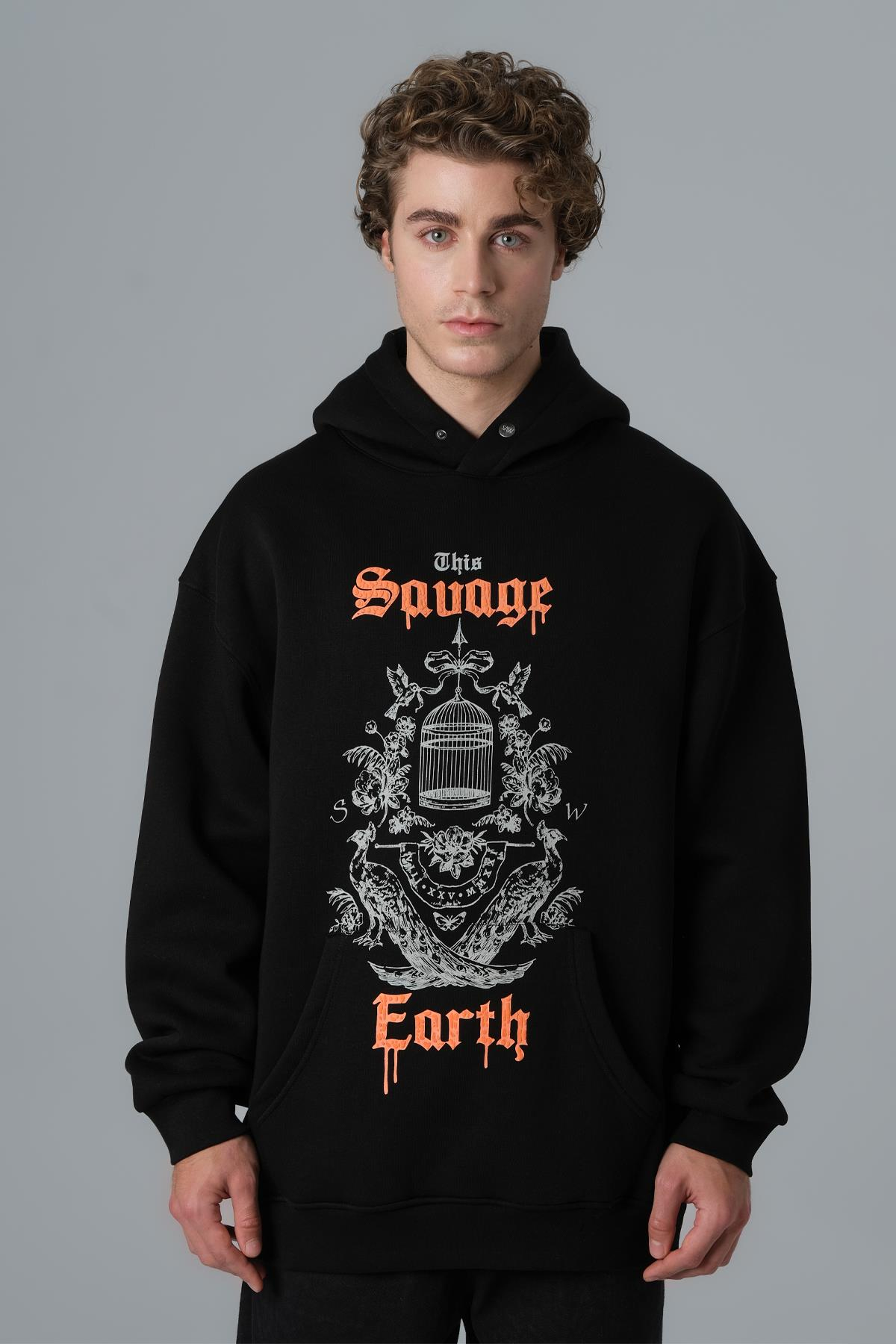 Savage Earth Oversize Sweatshirt Erkek Siyah