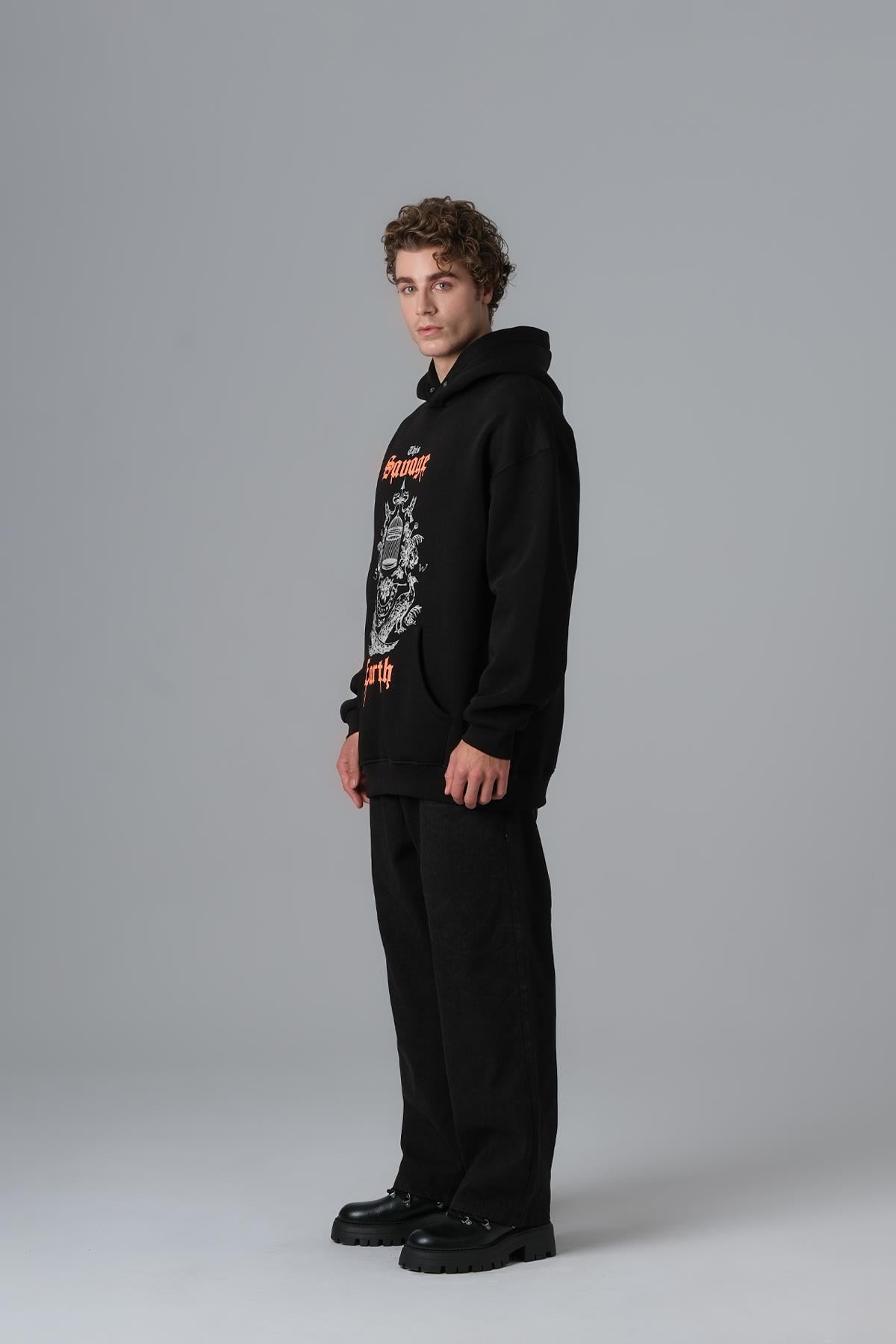 Savage Earth Oversize Sweatshirt Erkek Siyah