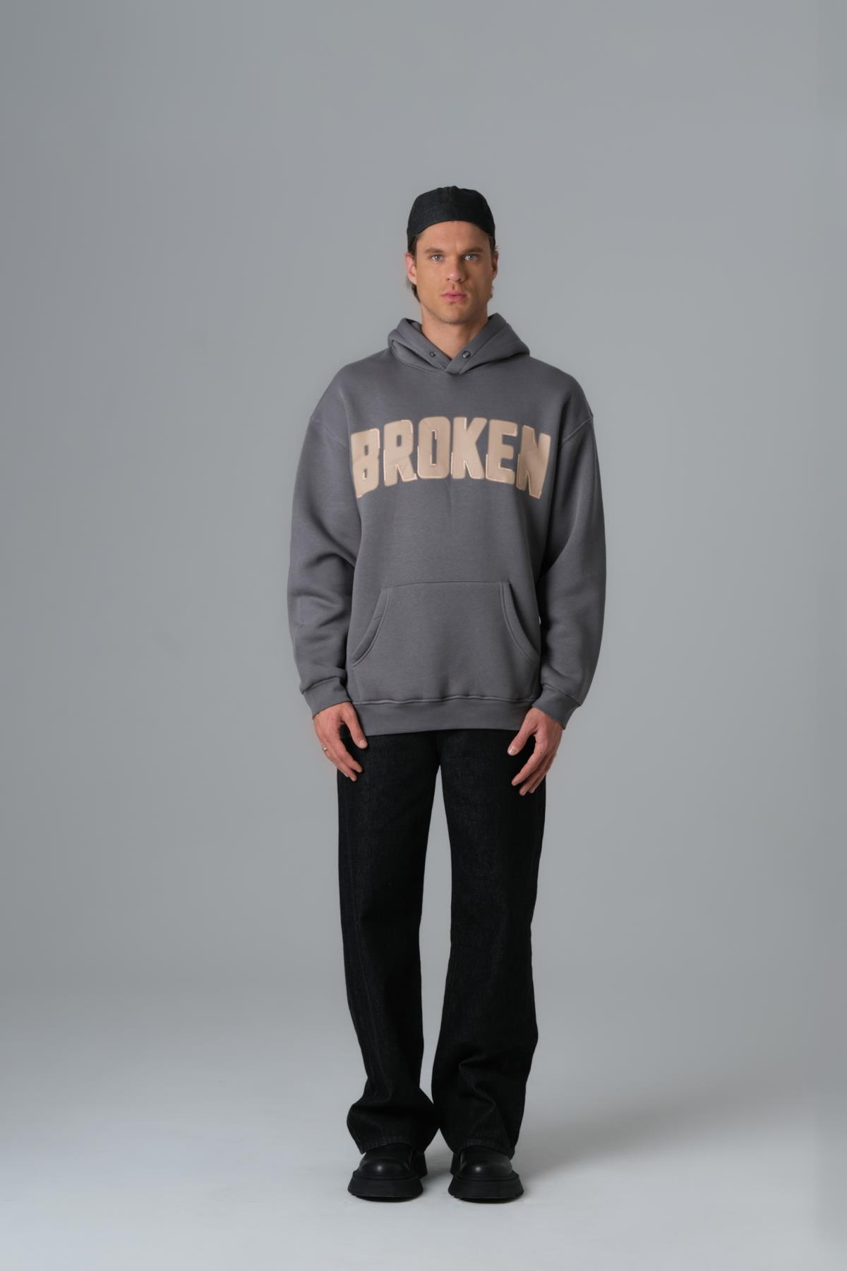 Scars & Power Oversize Sweatshirt Erkek Füme