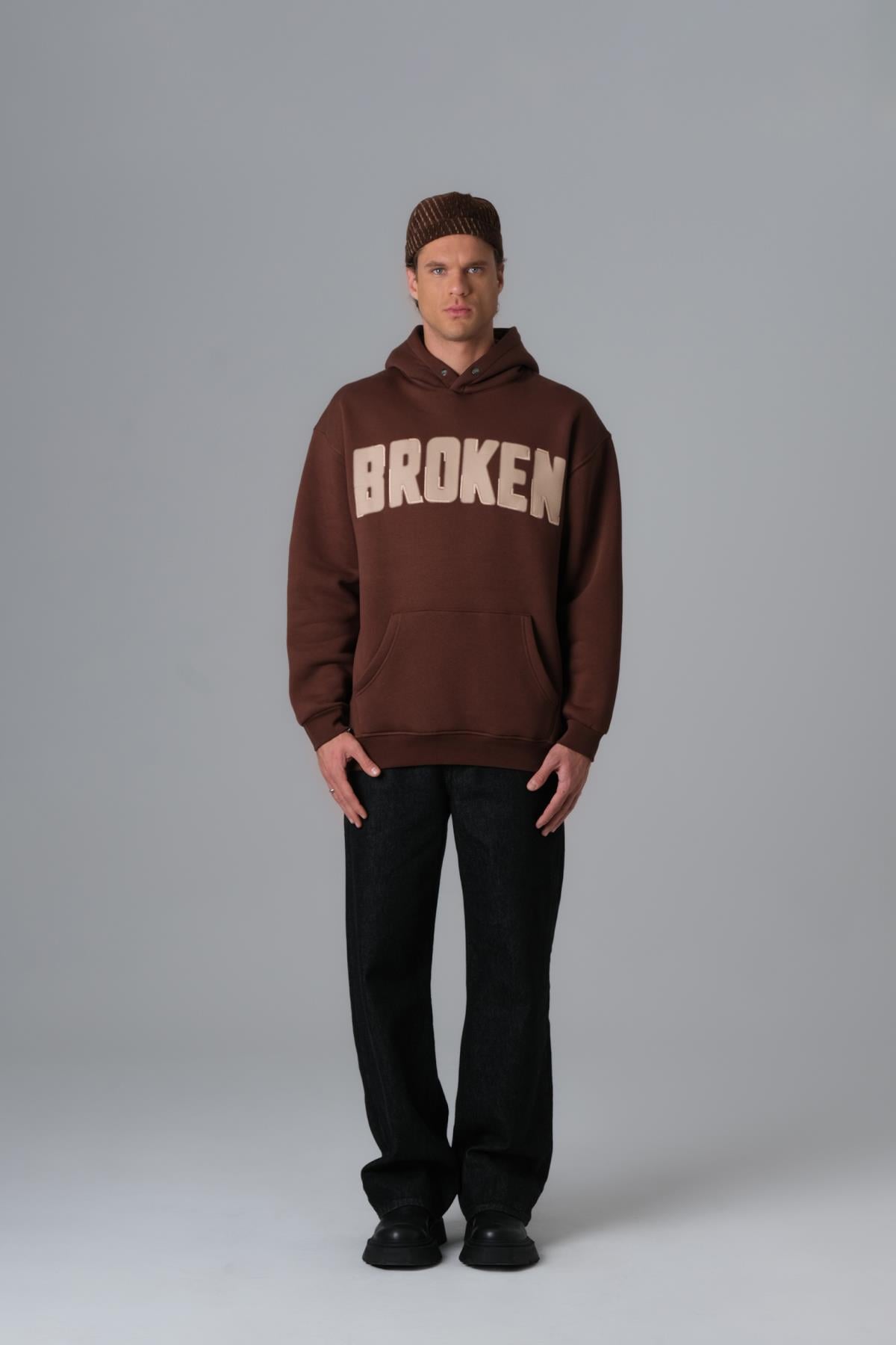 Scars & Power Oversize Sweatshirt Erkek Kahverengi