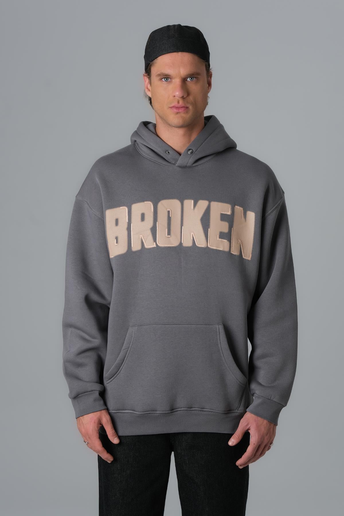 Scars & Power Oversize Sweatshirt Erkek Füme