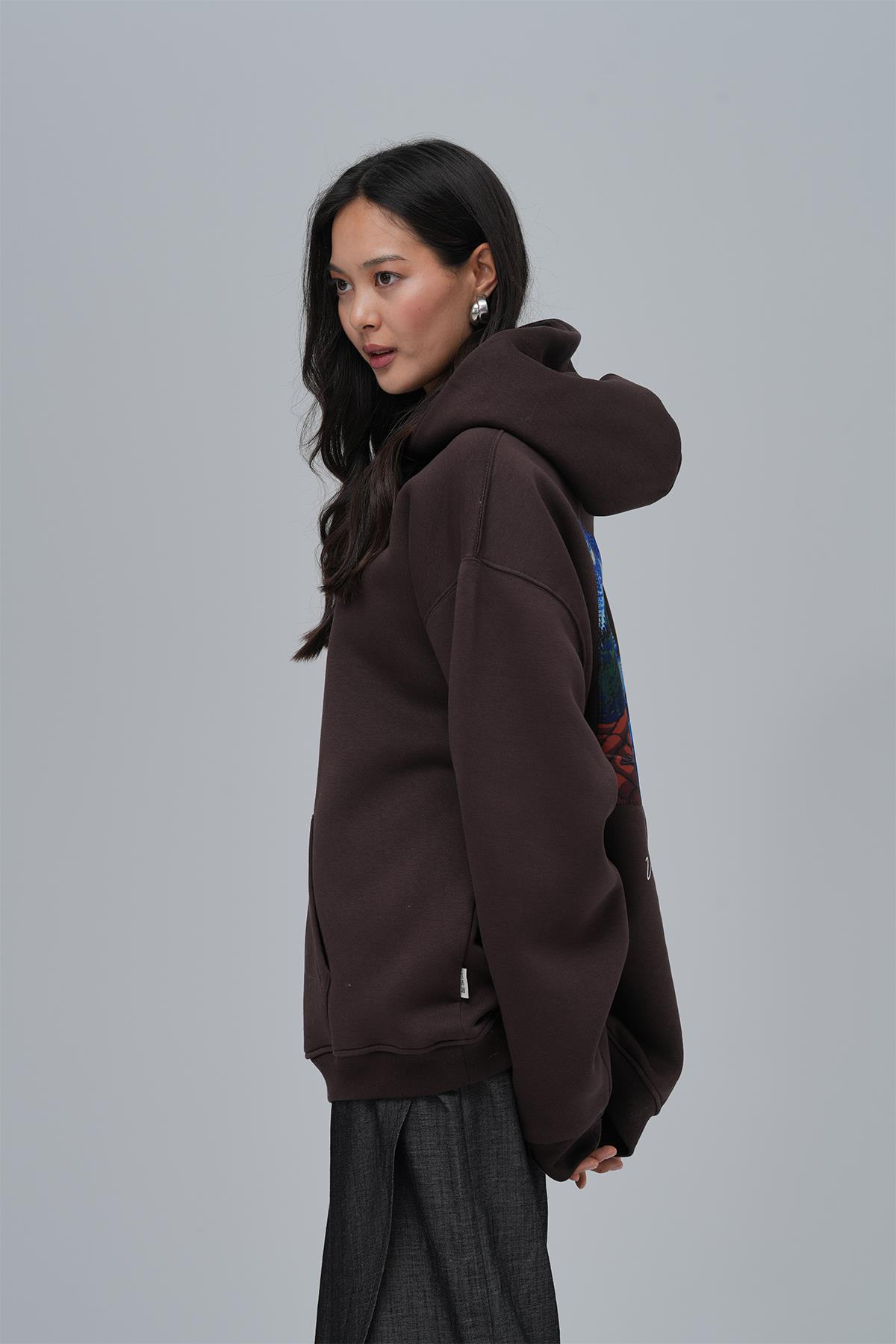 Shining Stars Oversize Sweatshirt Kadın Kahverengi