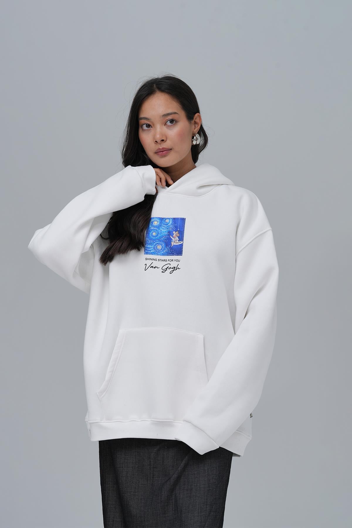 Shining Stars Oversize Sweatshirt Kadın Taş