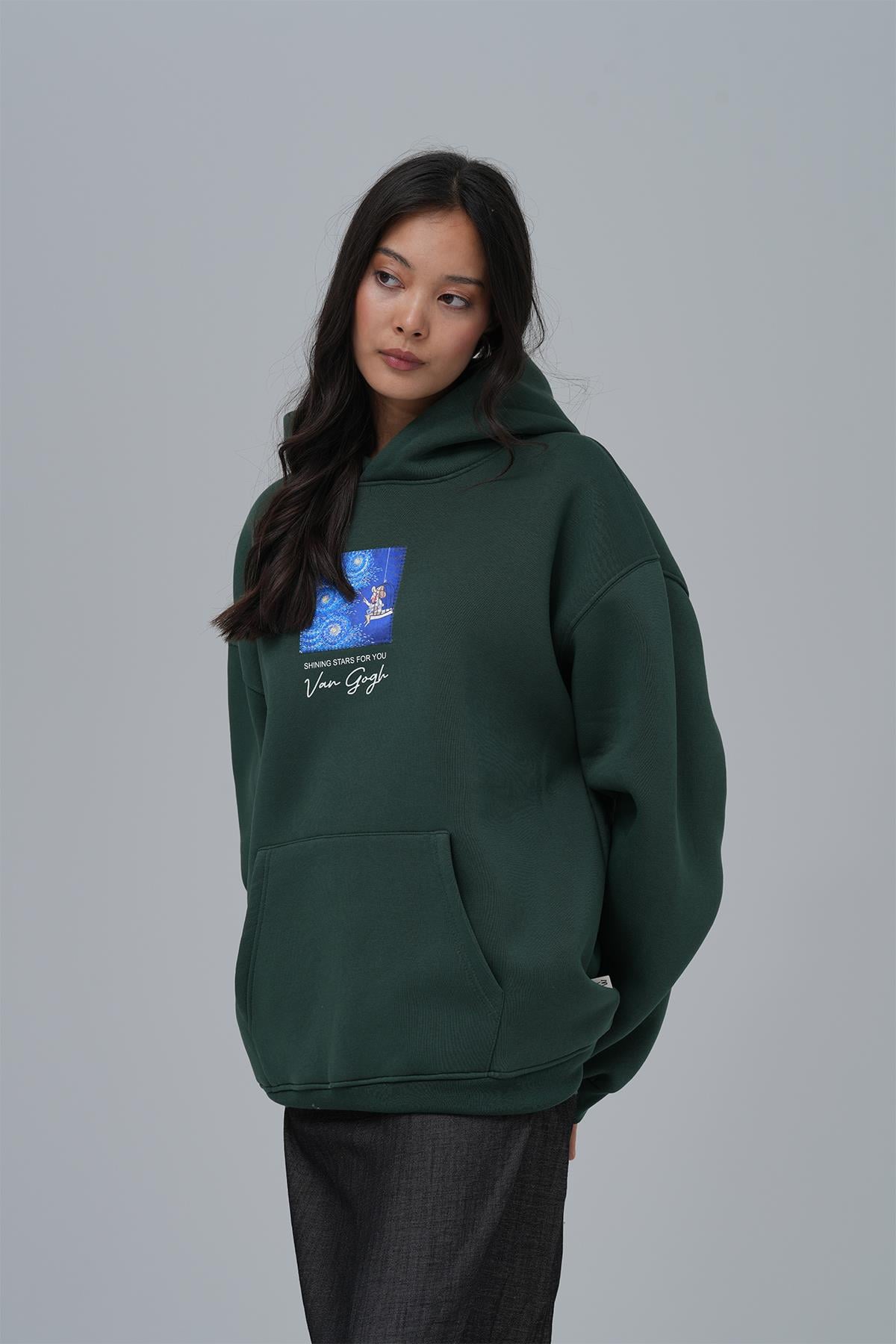 Shining Stars Oversize Sweatshirt Kadın Yeşil