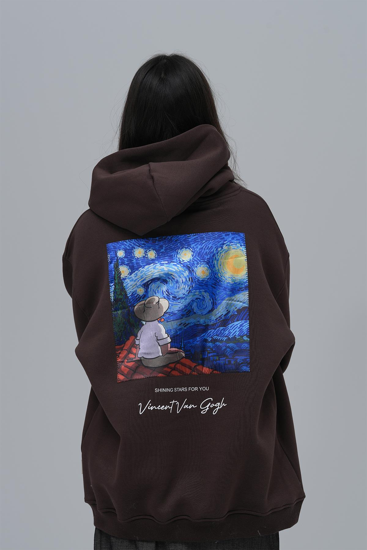 Shining Stars Oversize Sweatshirt Kadın Kahverengi