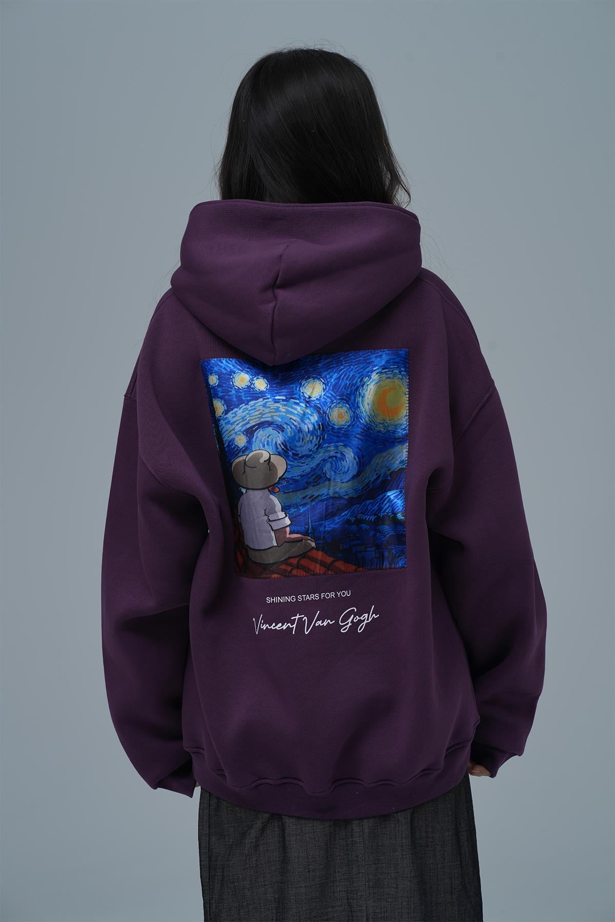 Shining Stars Oversize Sweatshirt Kadın Mor
