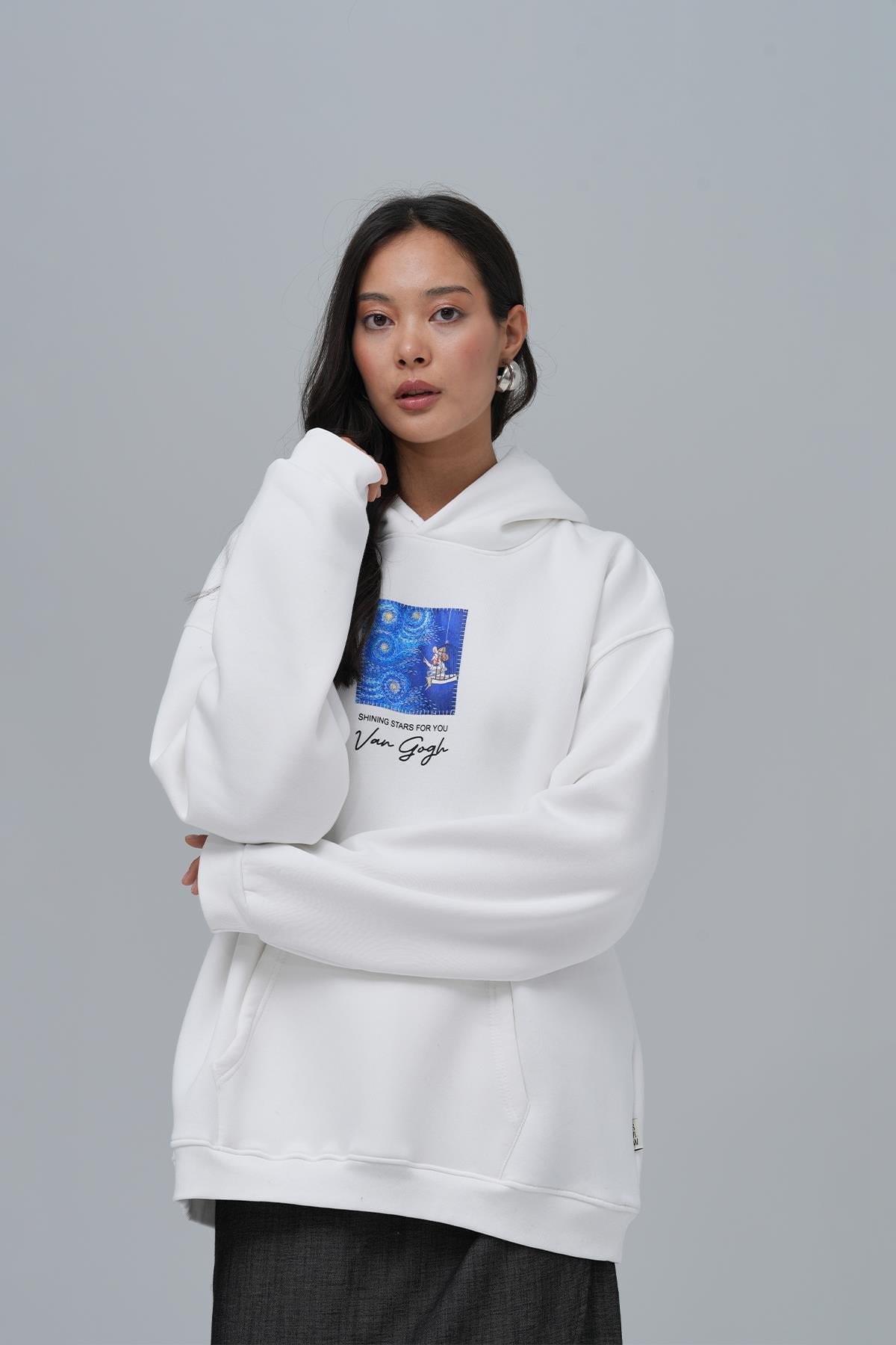 Shining Stars Oversize Sweatshirt Kadın Taş