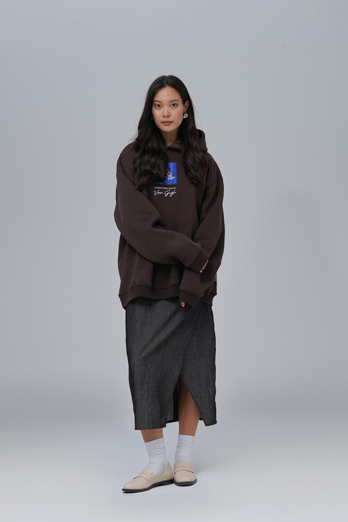 Shining Stars Oversize Sweatshirt Kadın Kahverengi