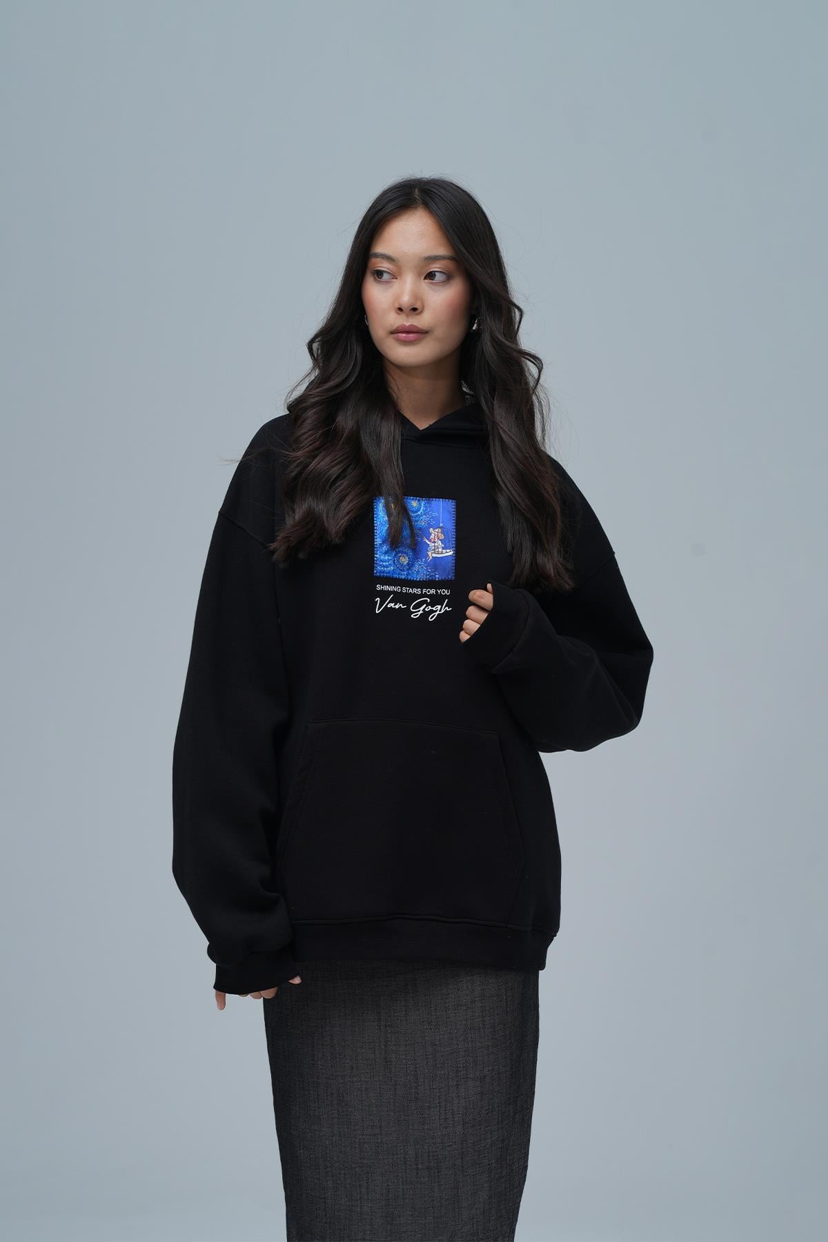 Shining Stars Oversize Sweatshirt Kadın Siyah