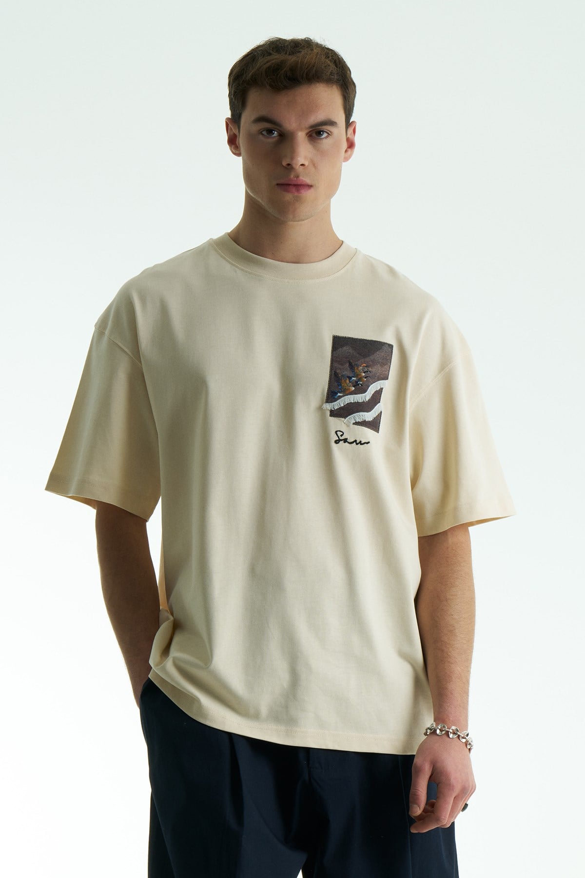 Soar Oversize Erkek Tişört Stone