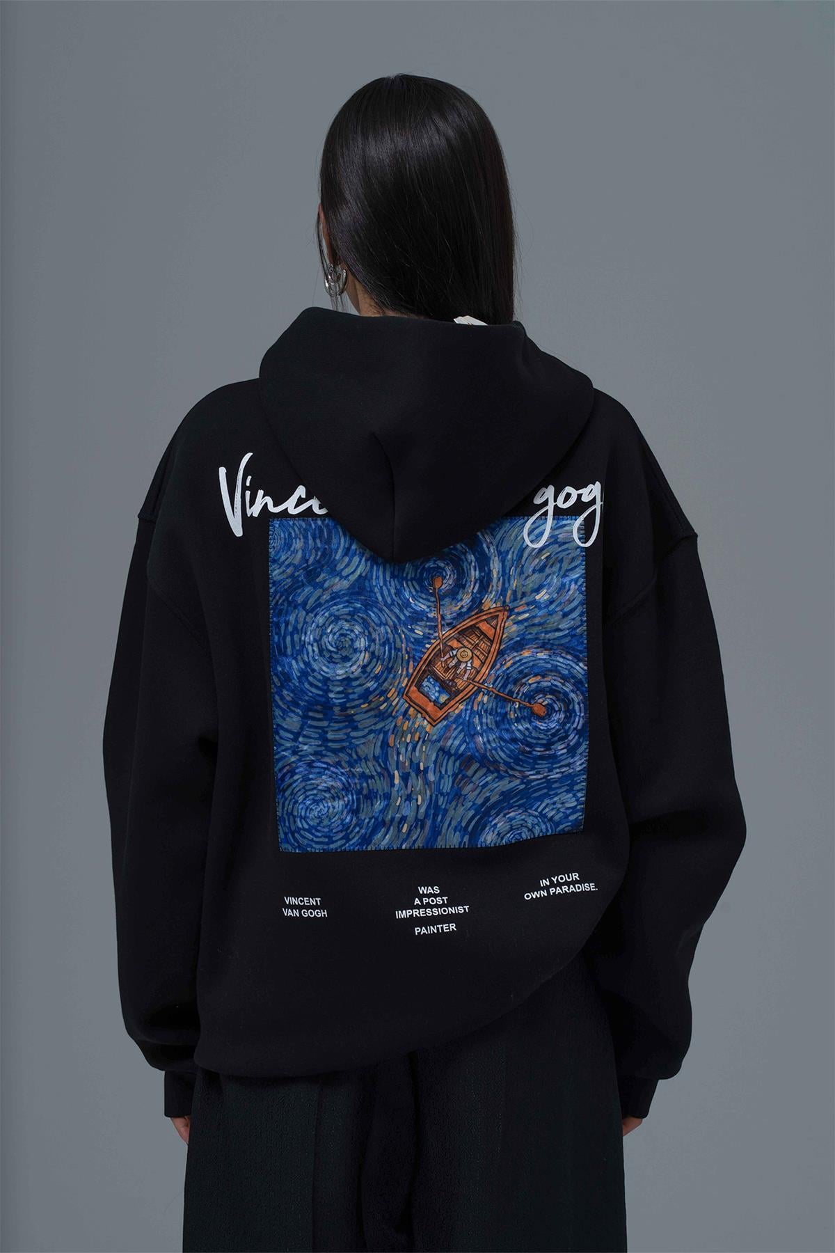 Starry Flow Oversize Sweatshirt Kadın Siyah