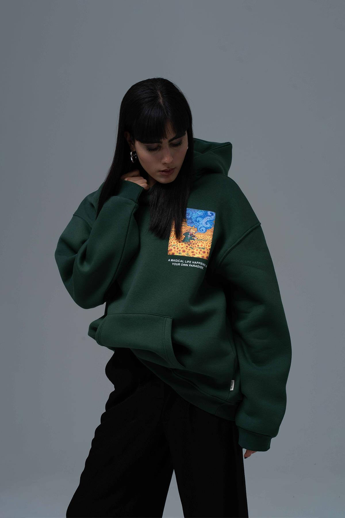 Starry Flow Oversize Sweatshirt Kadın Yeşil