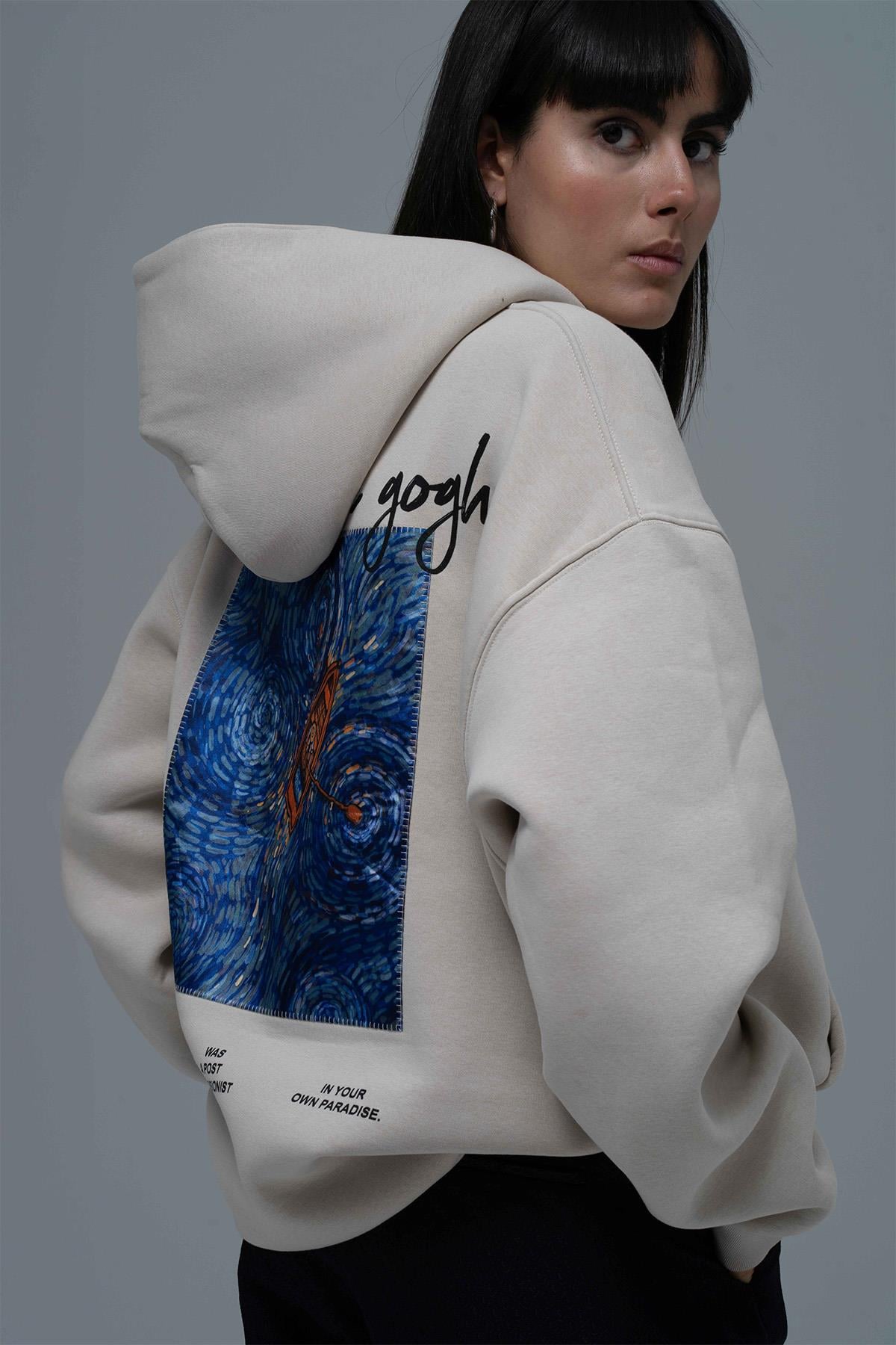 Starry Flow Oversize Sweatshirt Kadın Ekru