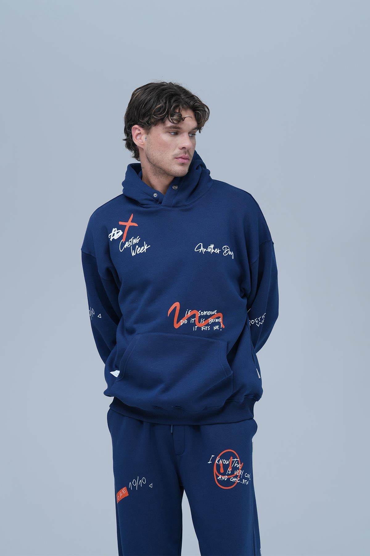 Street Script Oversize Eşofman Takımı Erkek Lacivert