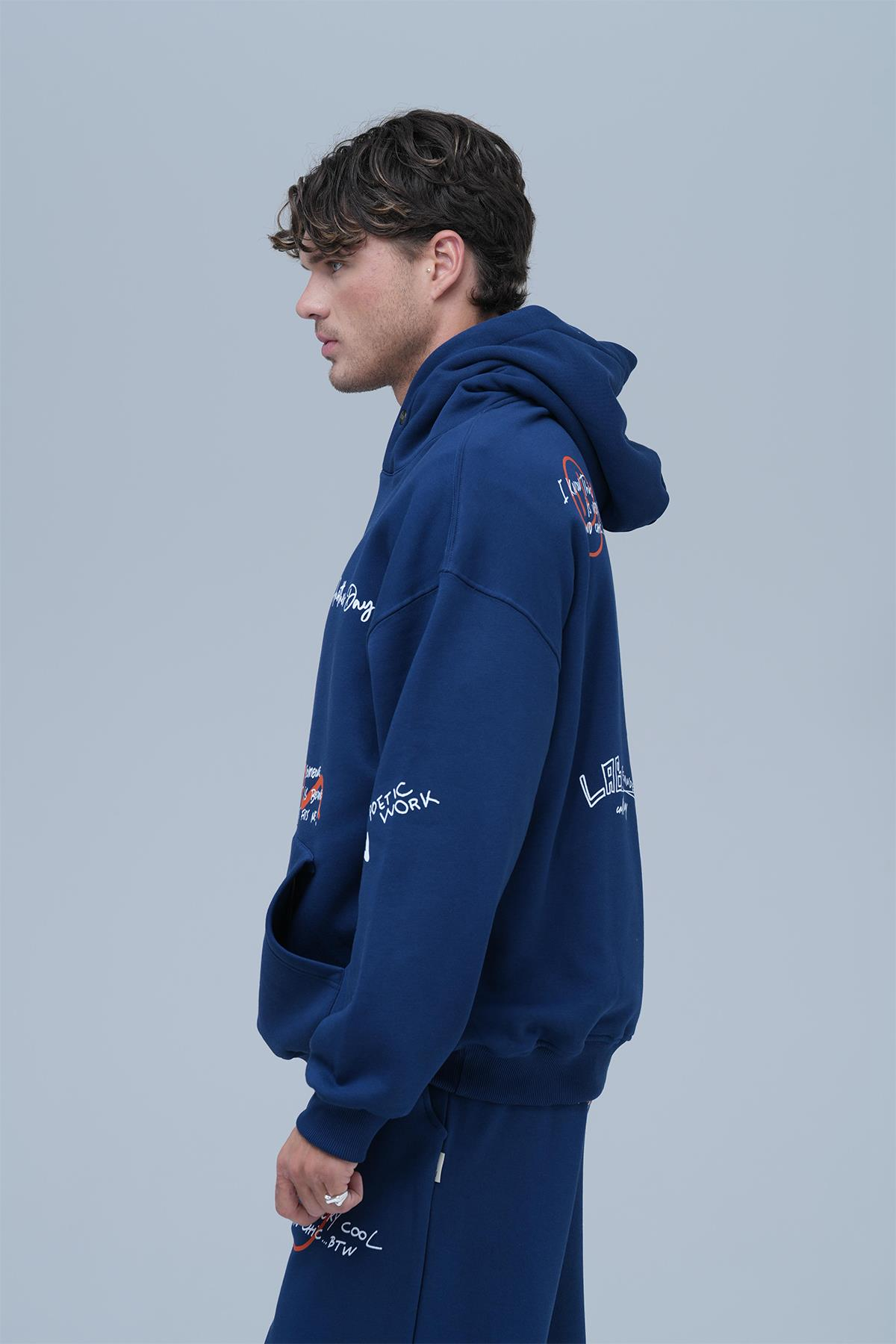 Street Script Oversize Eşofman Takımı Erkek Lacivert