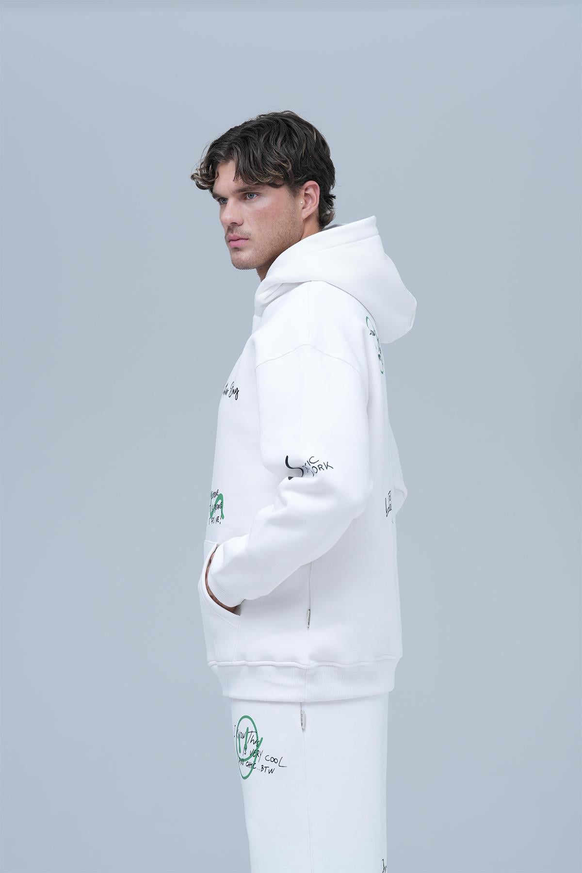 Street Script Oversize Eşofman Takımı Erkek Ekru