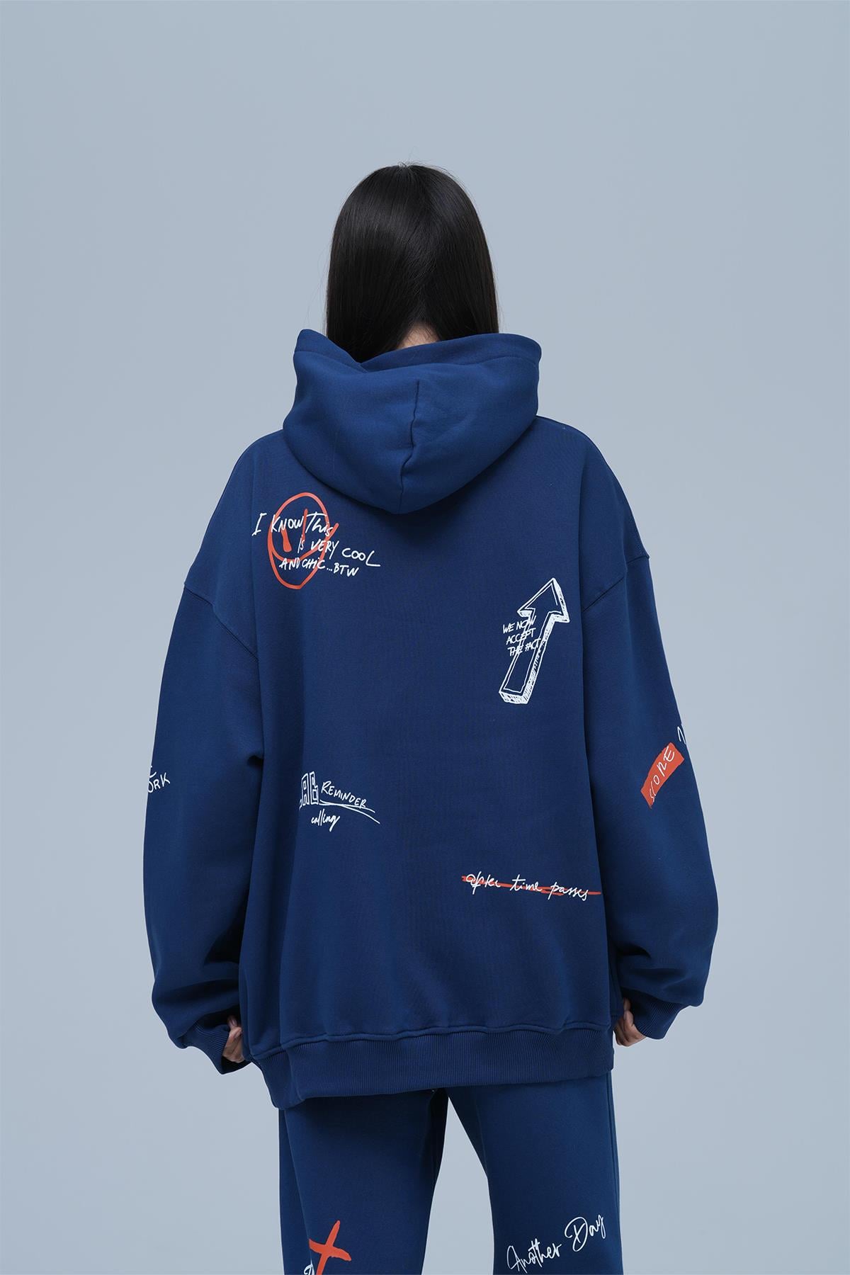 Street Script Oversize Eşofman Takımı Kadın Lacivert