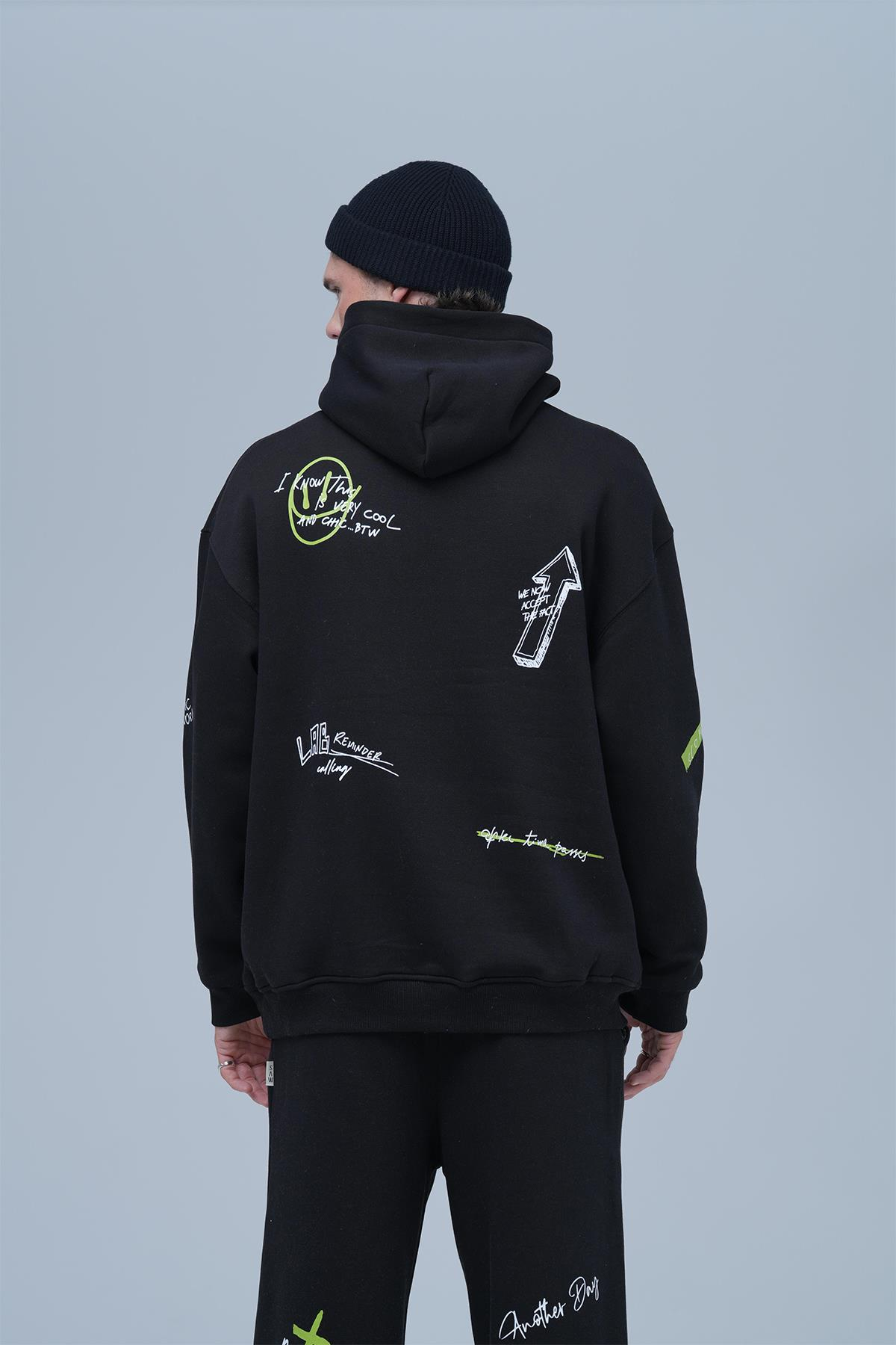 Street Script Oversize Eşofman Takımı Erkek Siyah