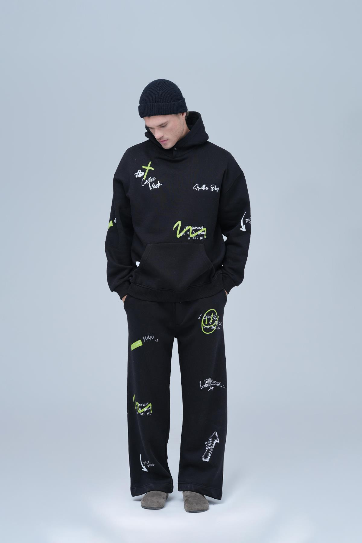 Street Script Oversize Eşofman Takımı Erkek Siyah