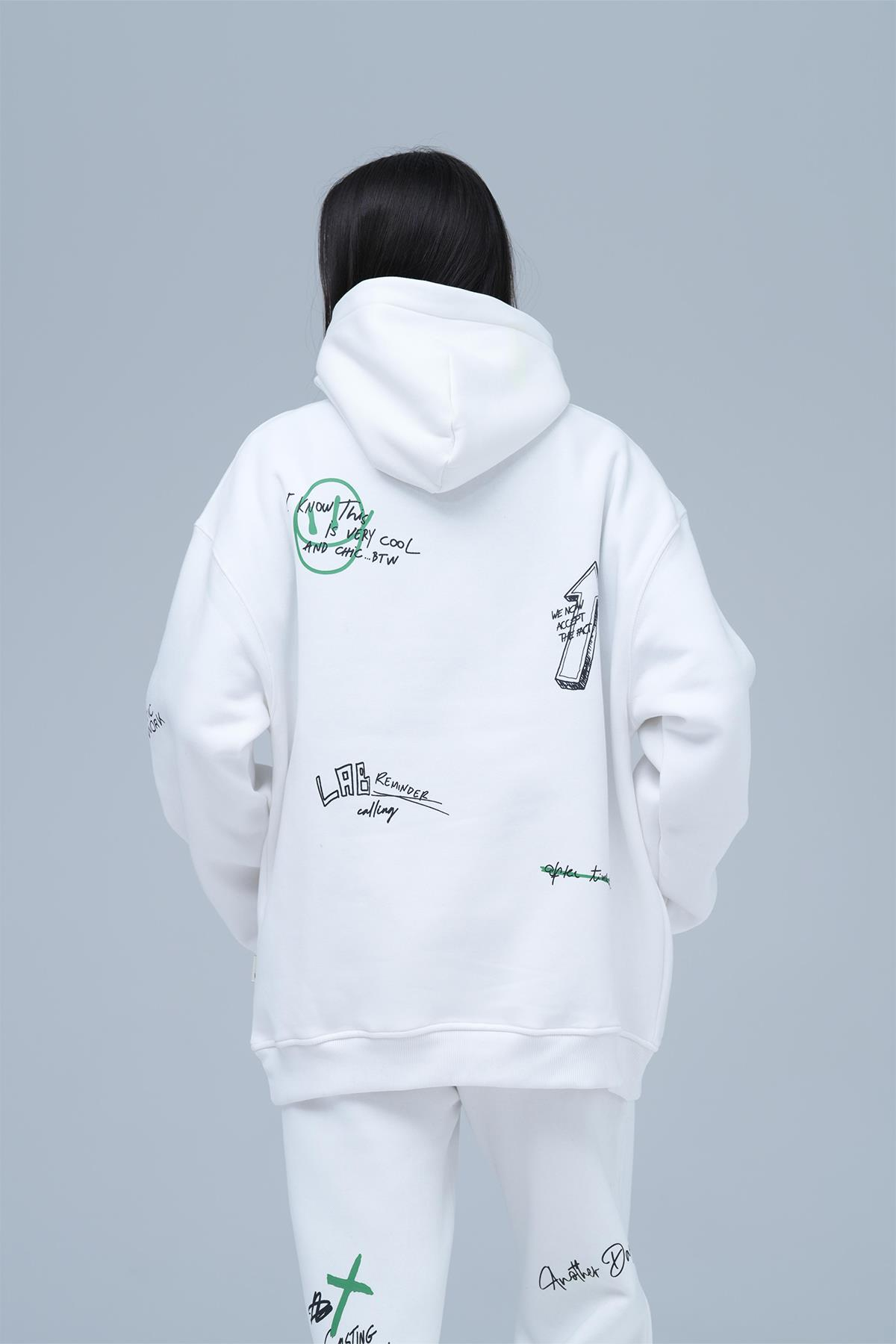 Street Script Oversize Eşofman Takımı Kadın Ekru