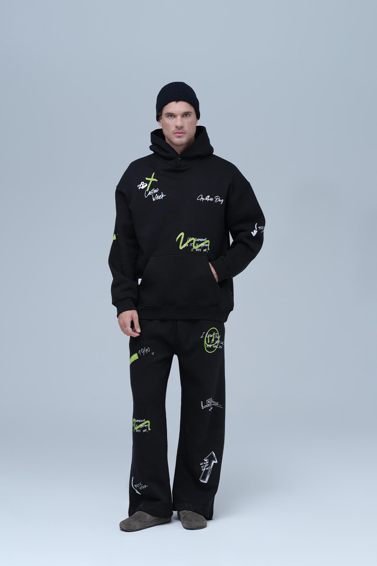Street Script Oversize Eşofman Takımı Erkek Siyah