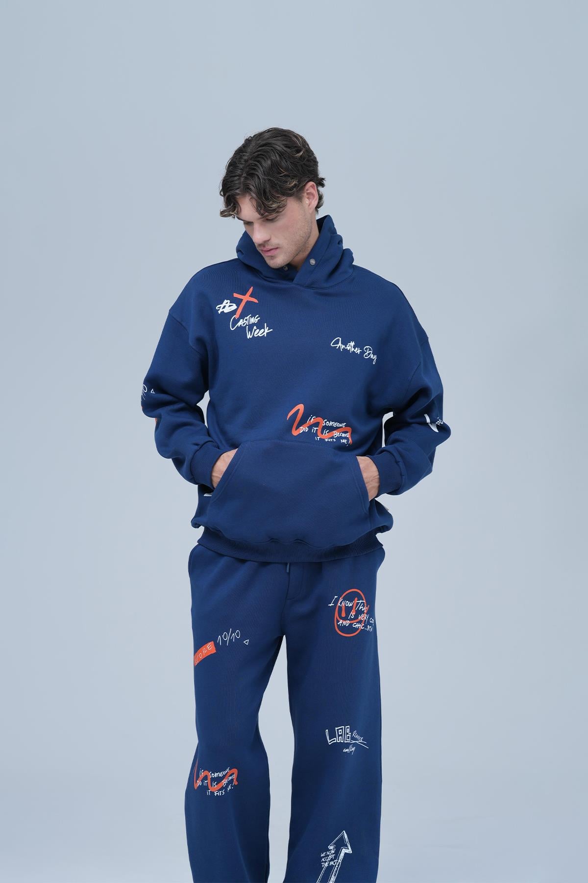 Street Script Oversize Eşofman Takımı Erkek Lacivert