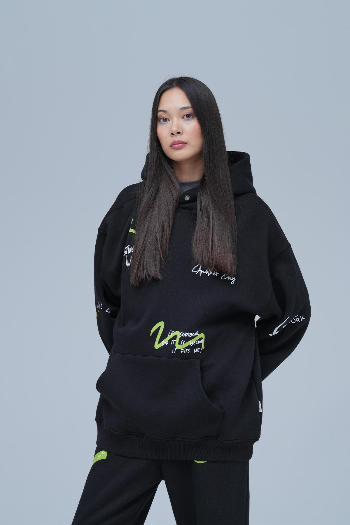 Street Script Oversize Eşofman Takımı Kadın Siyah