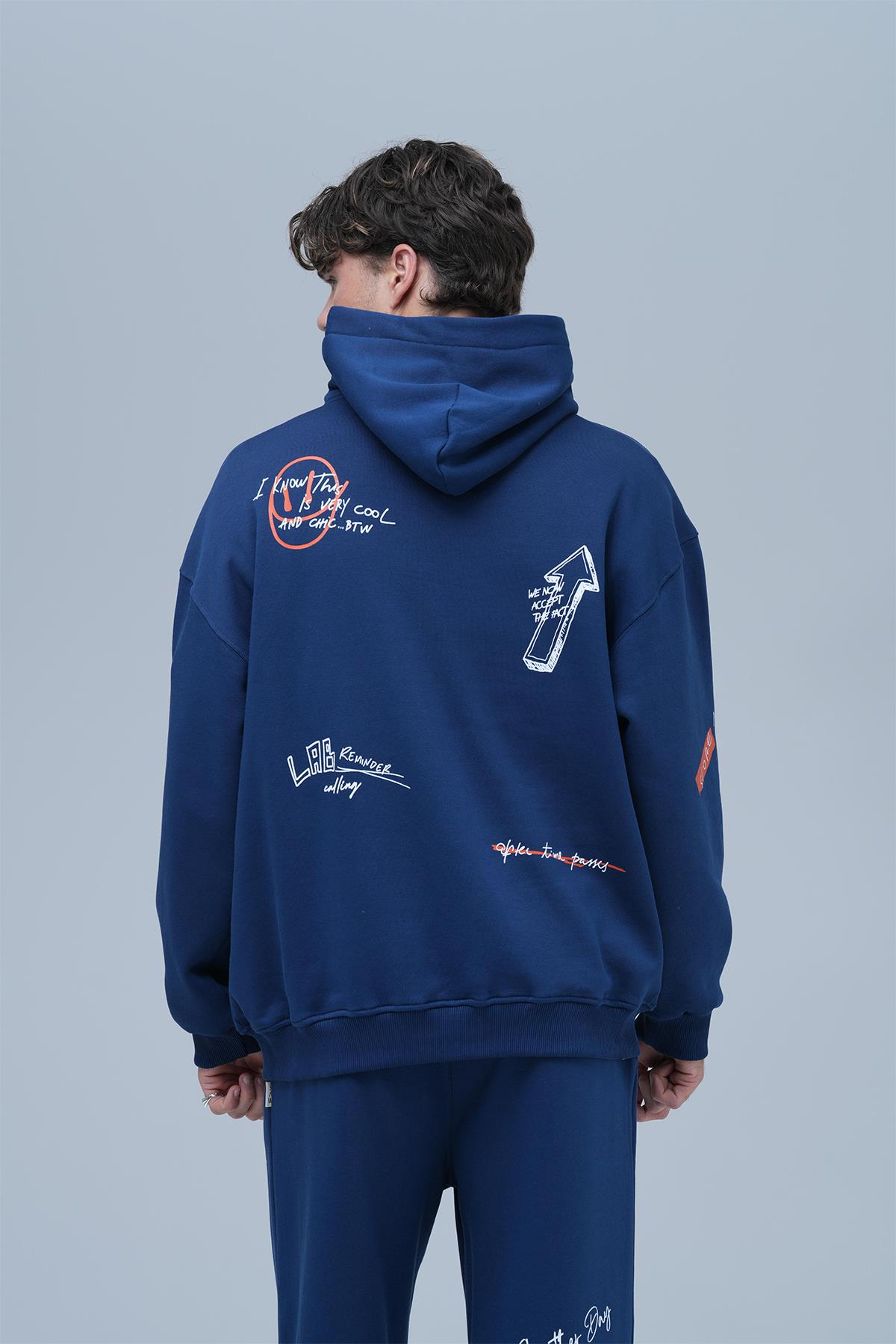 Street Script Oversize Eşofman Takımı Erkek Lacivert