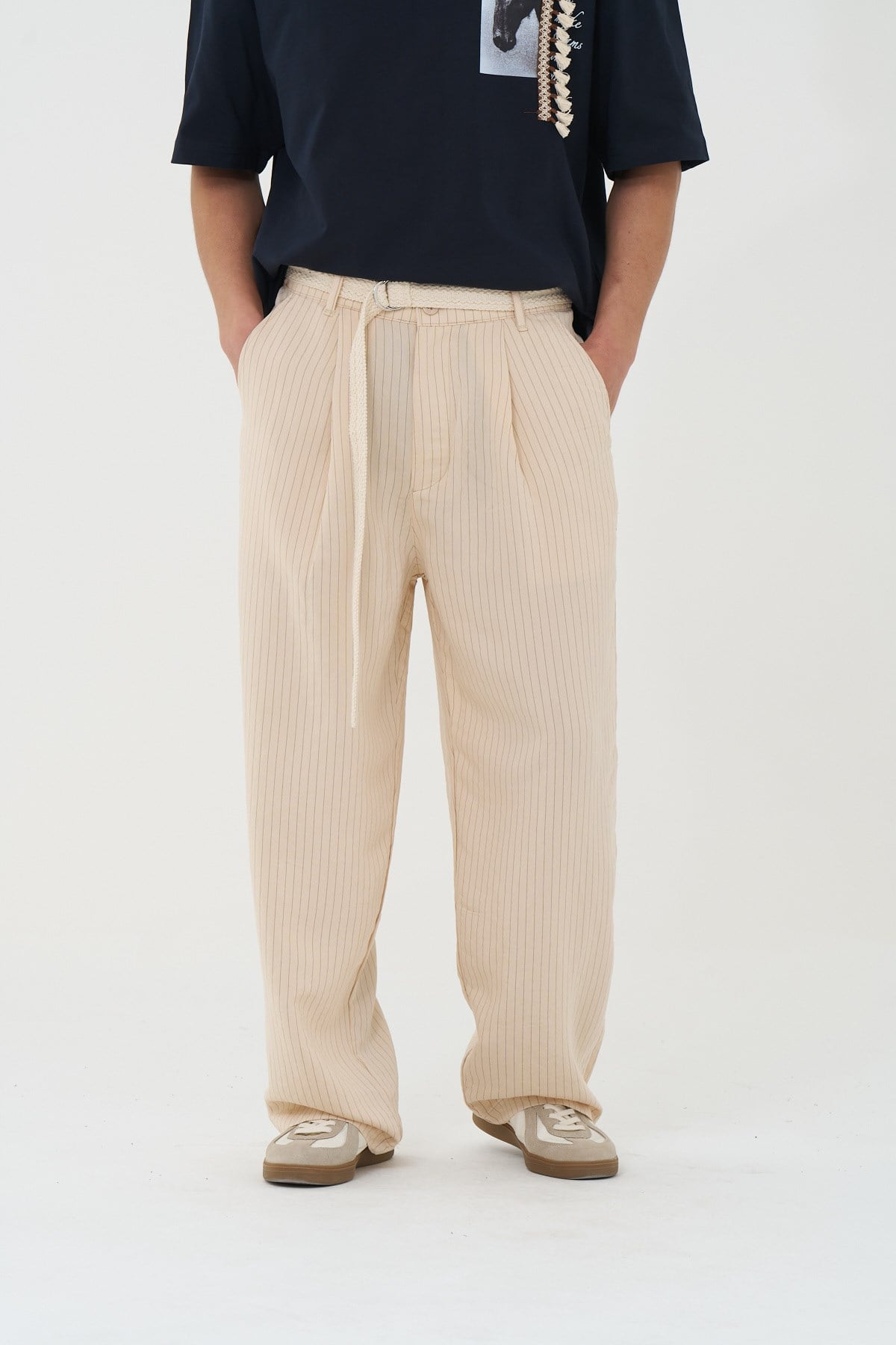 Tailor Stripe Relaxed Fit Erkek Pantolon Bej