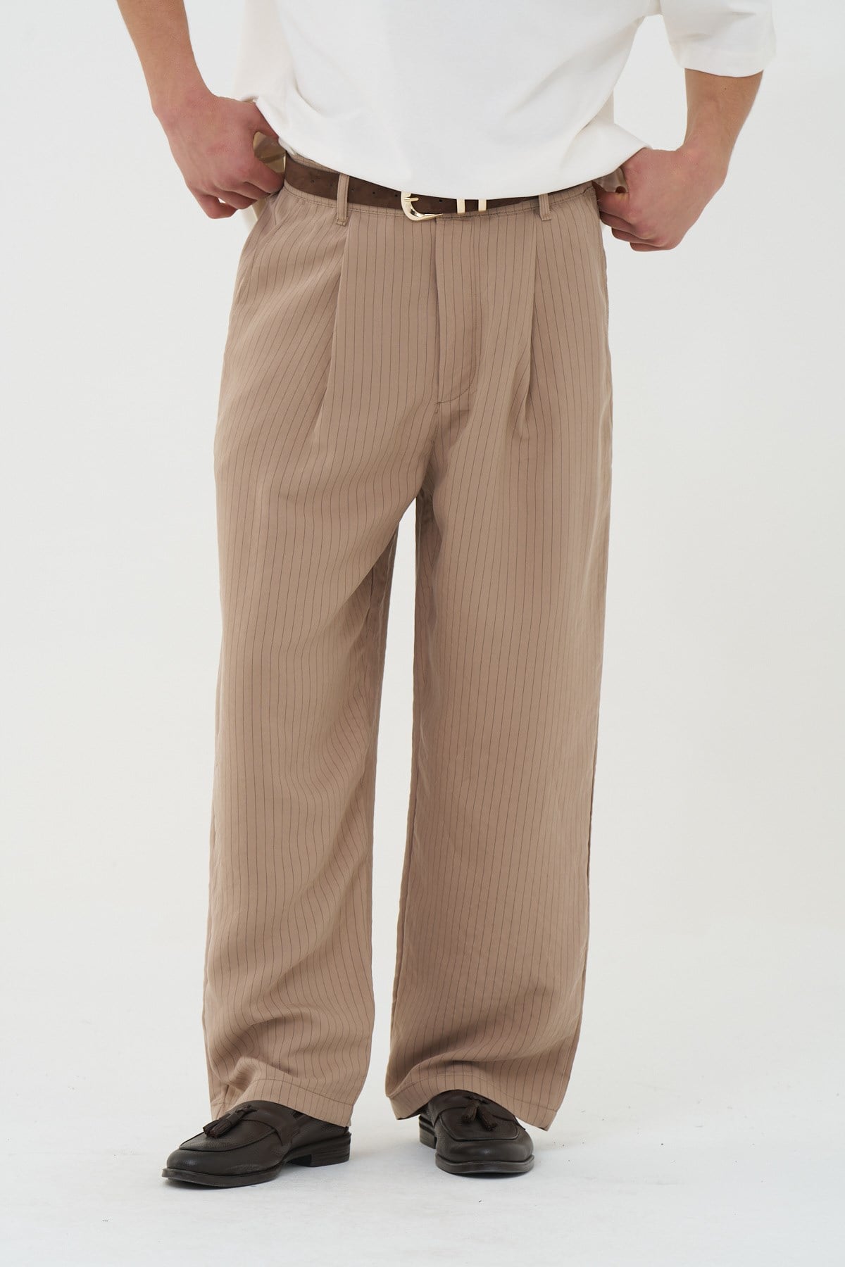 Tailor Stripe Relaxed Fit Erkek Pantolon Vizon